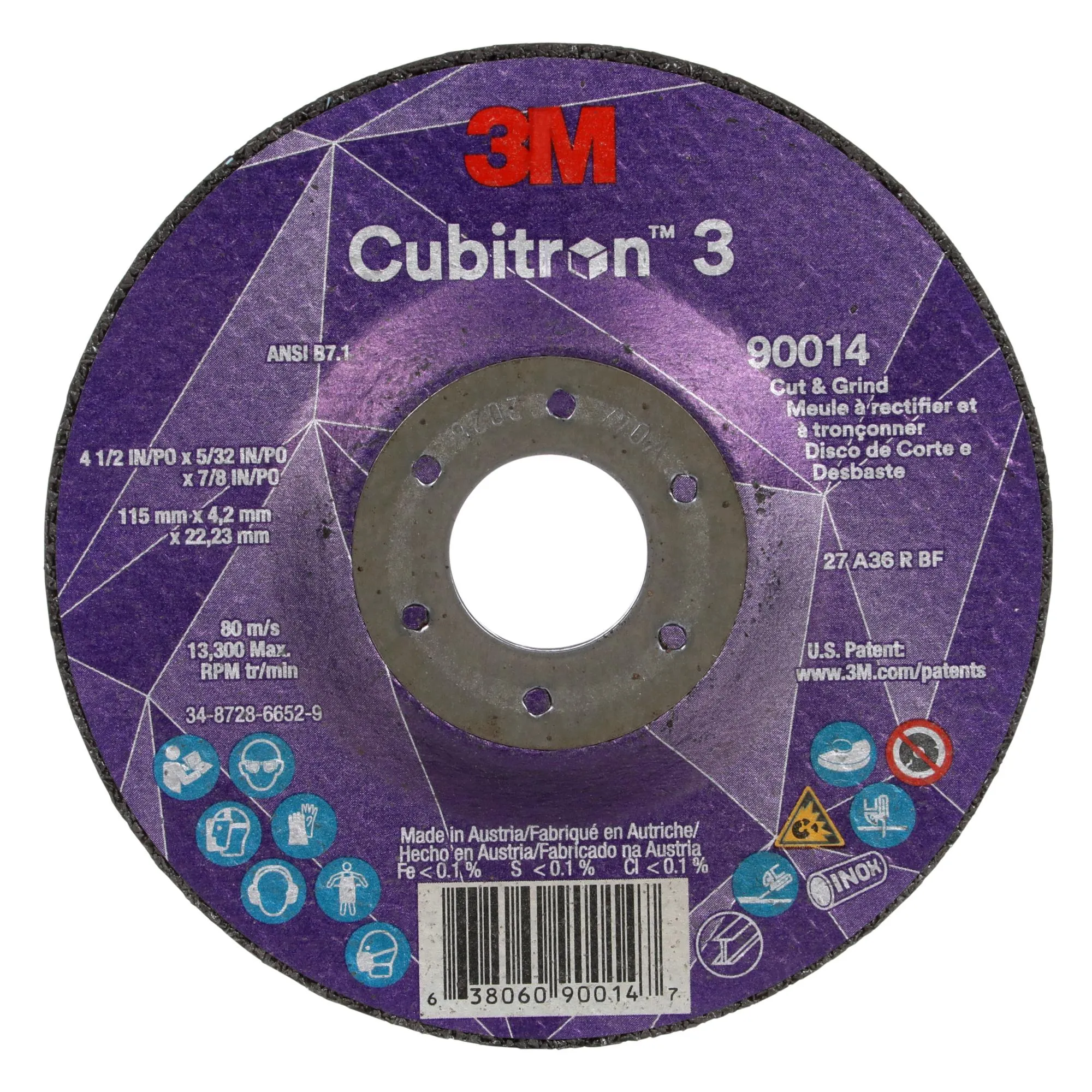 3M Cubitron 3 Cut and Grind Wheel, 90014, 36 , T27