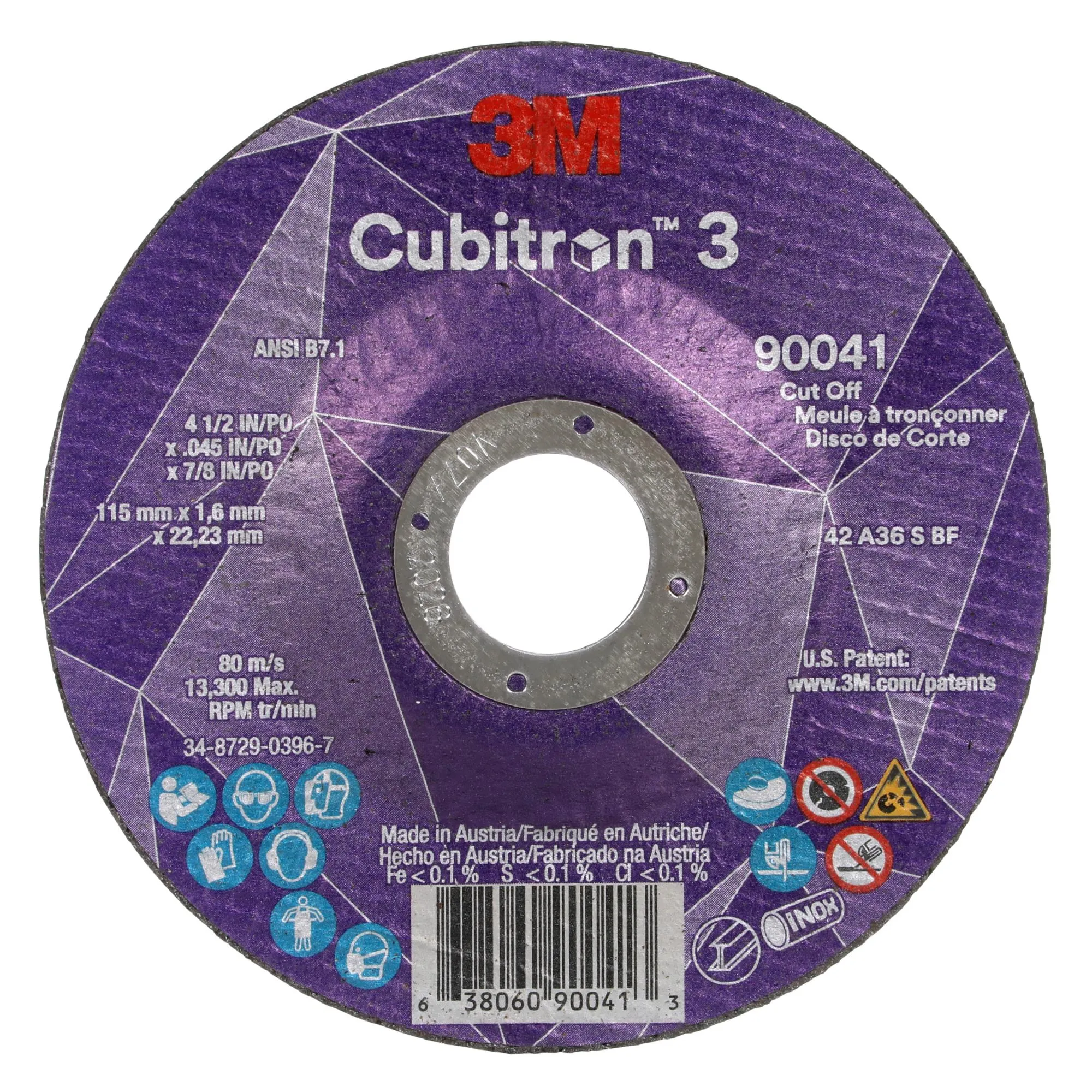 3M Cubitron 3 Cut-Off Wheel, 90041, 36 , T27, 4-1/2 in x 0.045 in x7/8 in