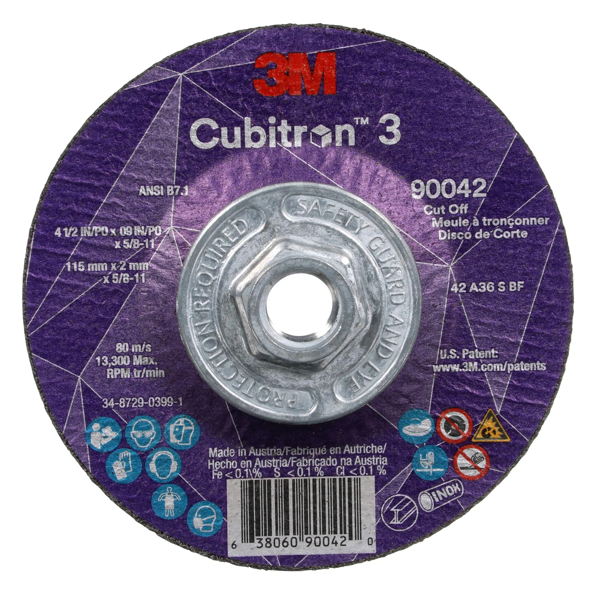 3M Cubitron 3 Cut-Off Wheel, 90042, 36 , T27, 4-1/2 in x 0.09 in x 5/8in-11