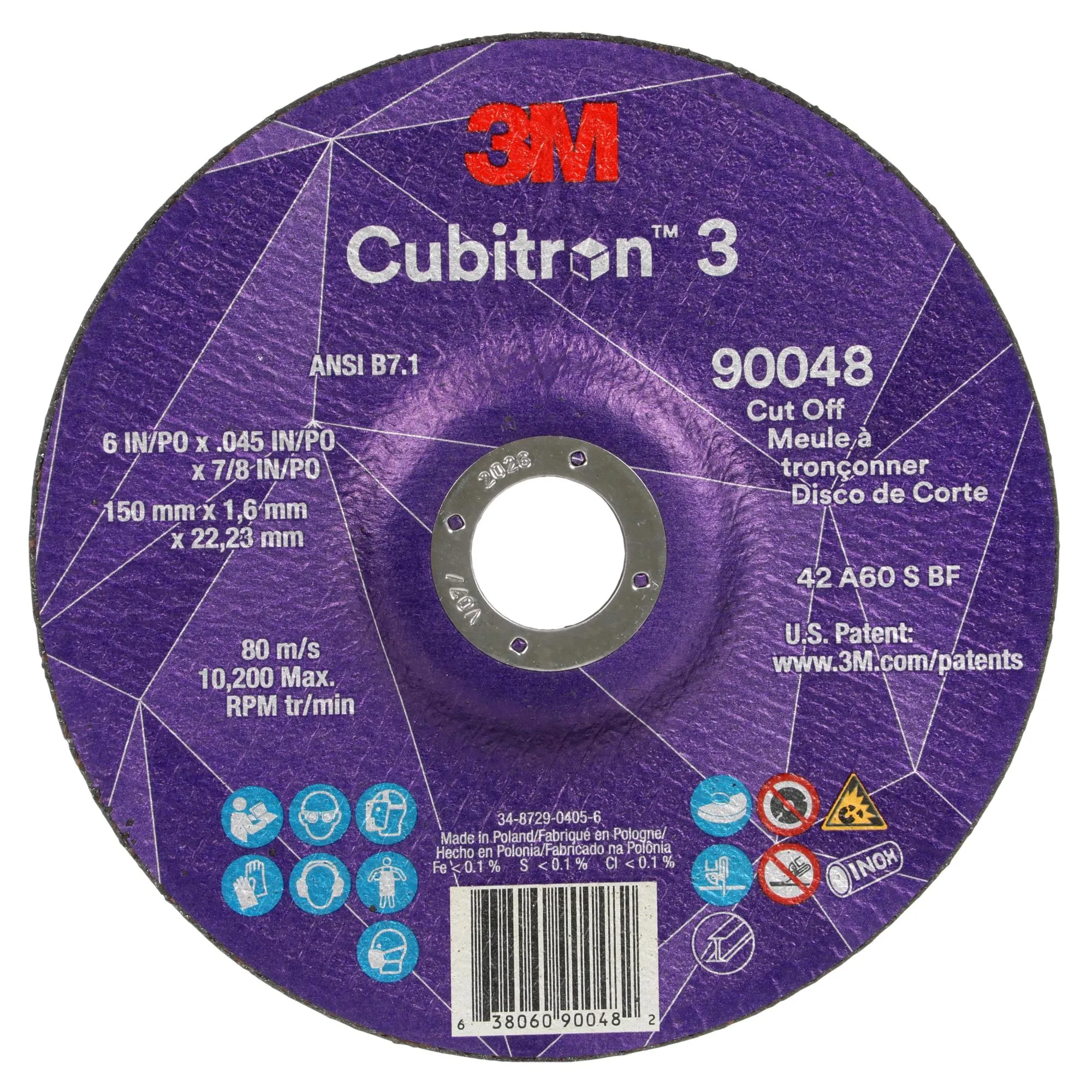 3M Cubitron 3 Cut-Off Wheel, 90048, 60 , T27, 6 in x 0.045 in x 7/8 in