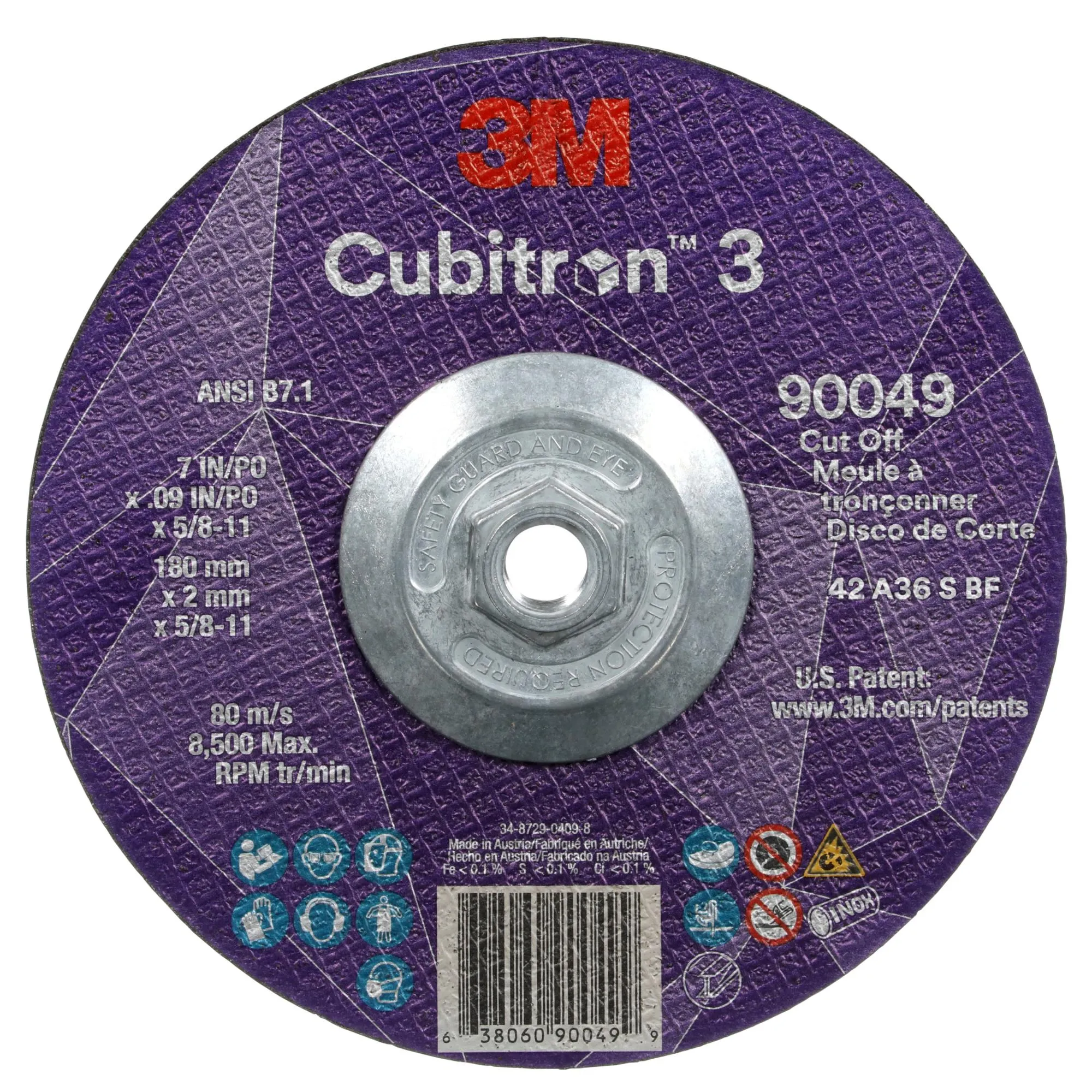3M Cubitron 3 Cut-Off Wheel, 90049, 36 , T27, 7 in x 0.09 in x 5/8in-11