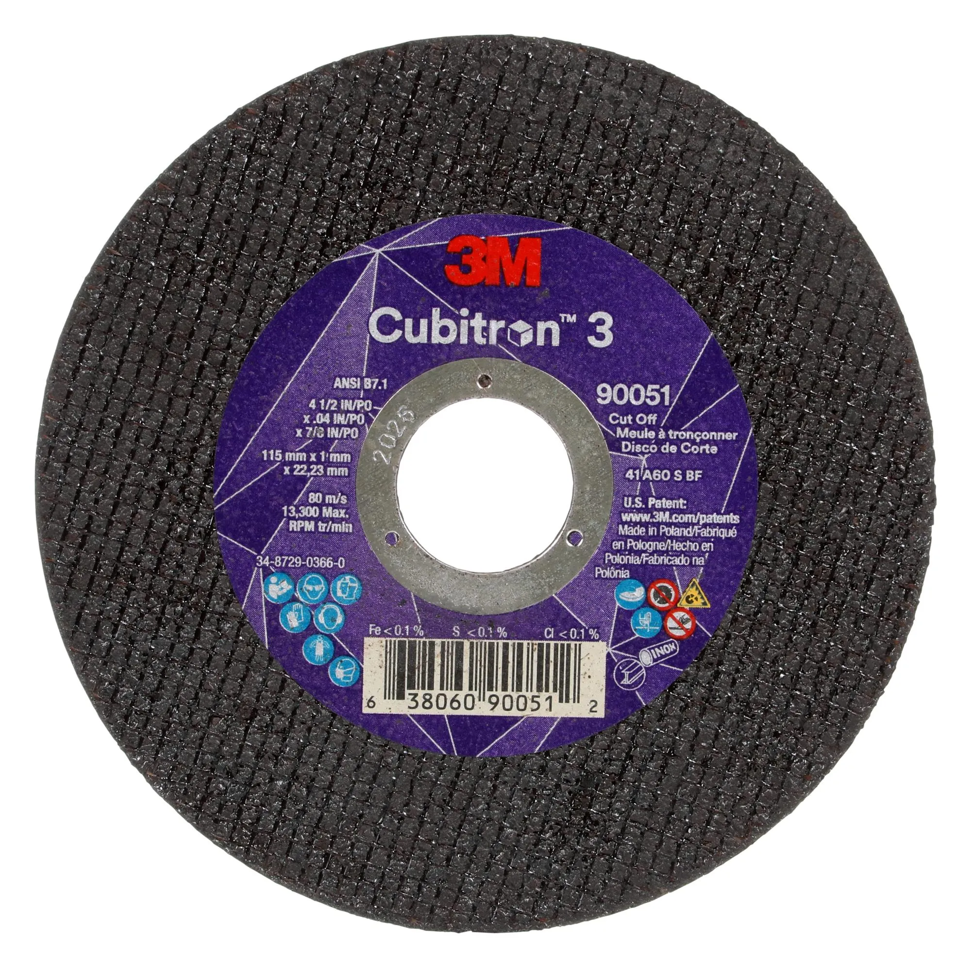 3M Cubitron 3 Cut-Off Wheel, 90051, 60 , T1, 4-1/2 in x 0.04 in x 7/8in