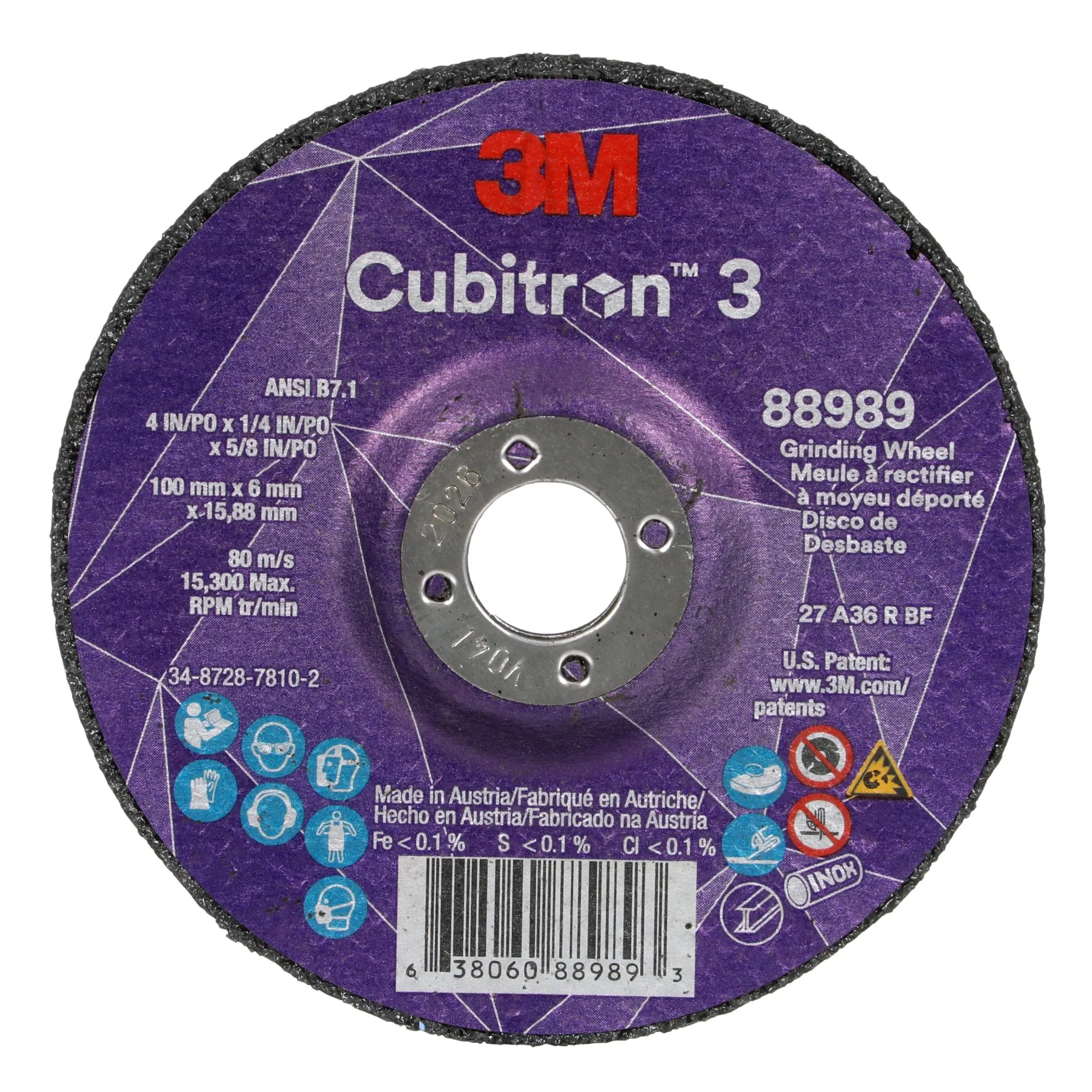 3M Cubitron 3 Depressed Center Grinding Wheel, 88989, 36 , T27