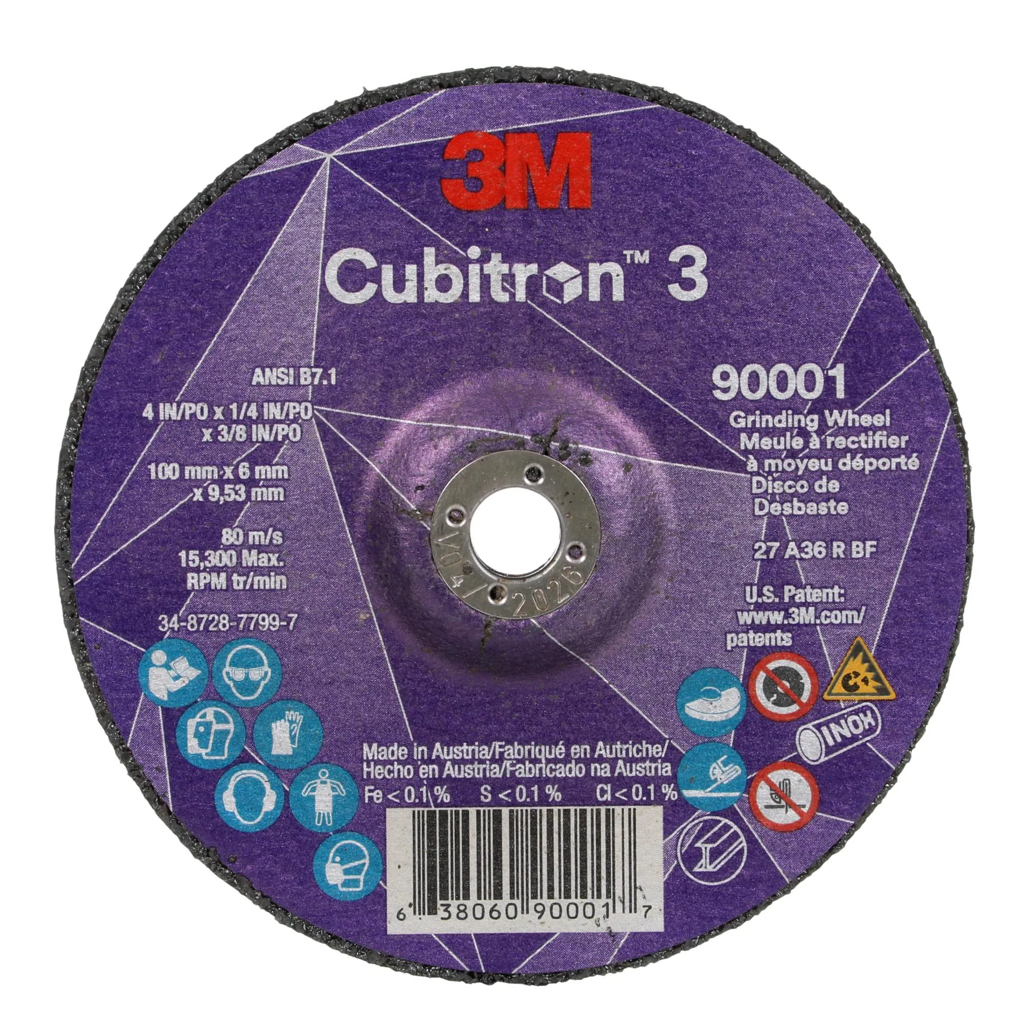 3M Cubitron 3 Depressed Center Grinding Wheel, 90001, 36 , T27