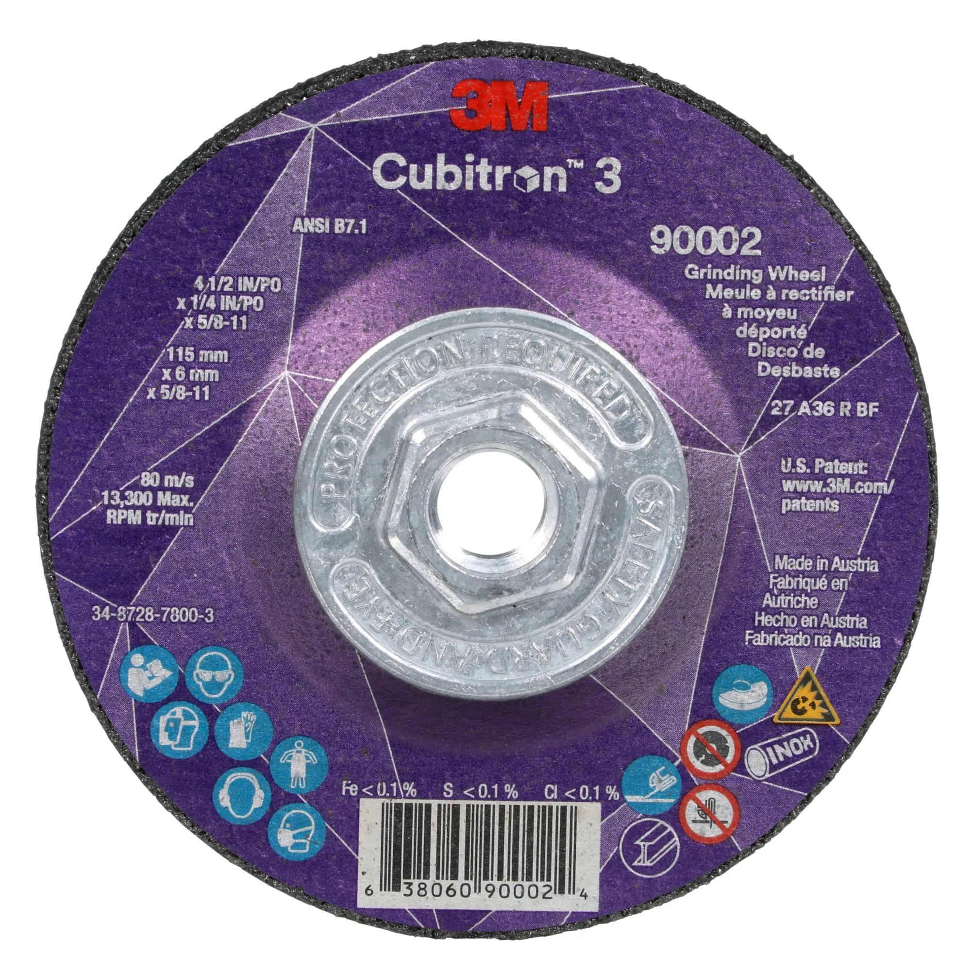 3M Cubitron 3 Depressed Center Grinding Wheel, 90002, 36 , T27