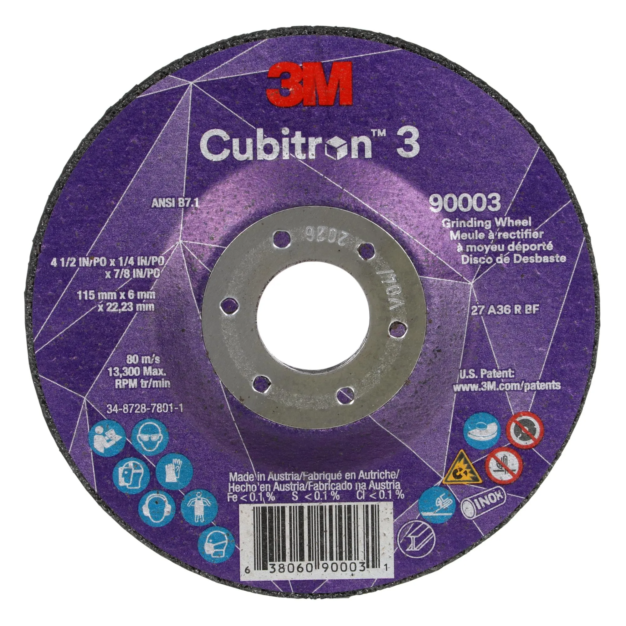 3M Cubitron 3 Depressed Center Grinding Wheel, 90003, 36 , T27