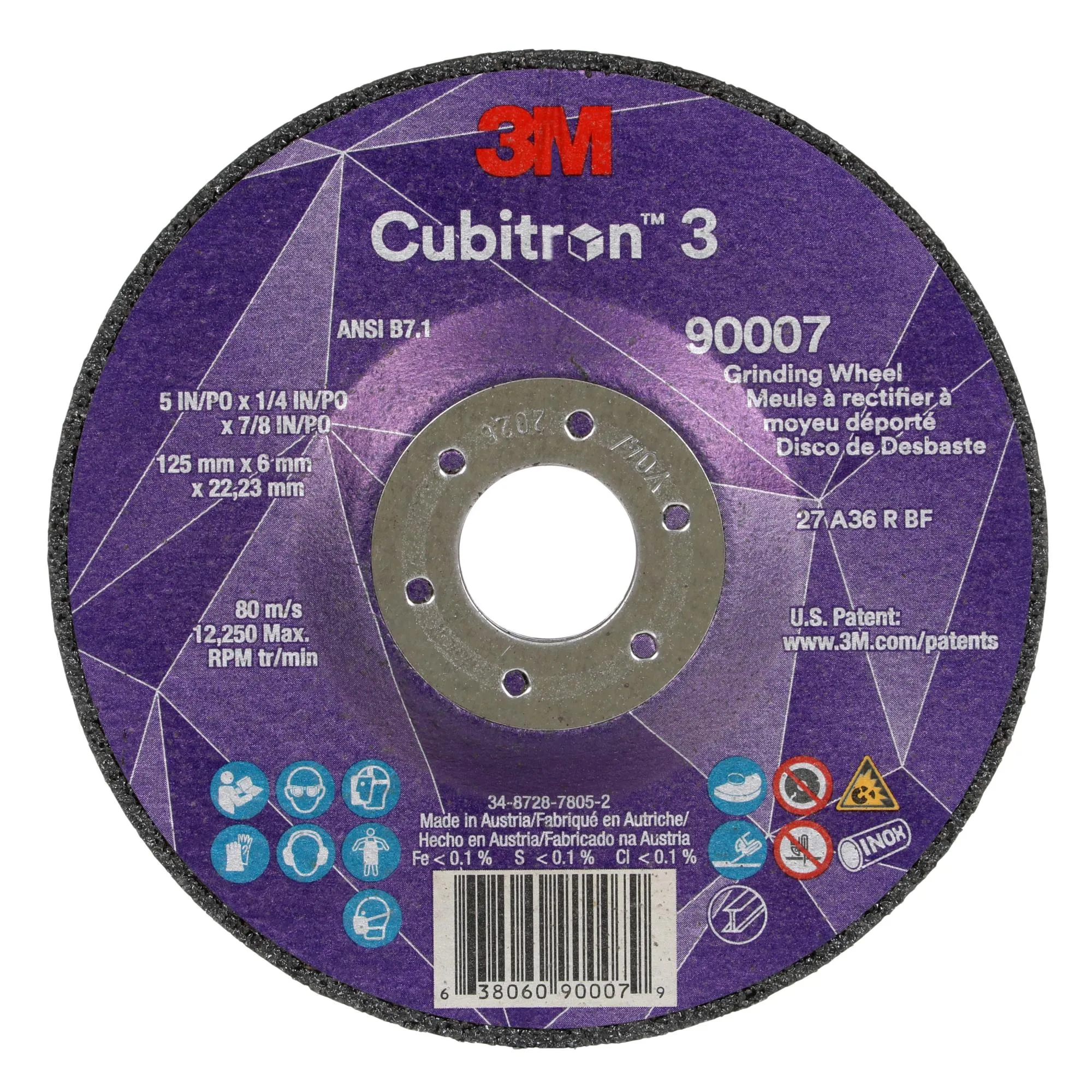 3M Cubitron 3 Depressed Center Grinding Wheel, 90007, 36 , T27