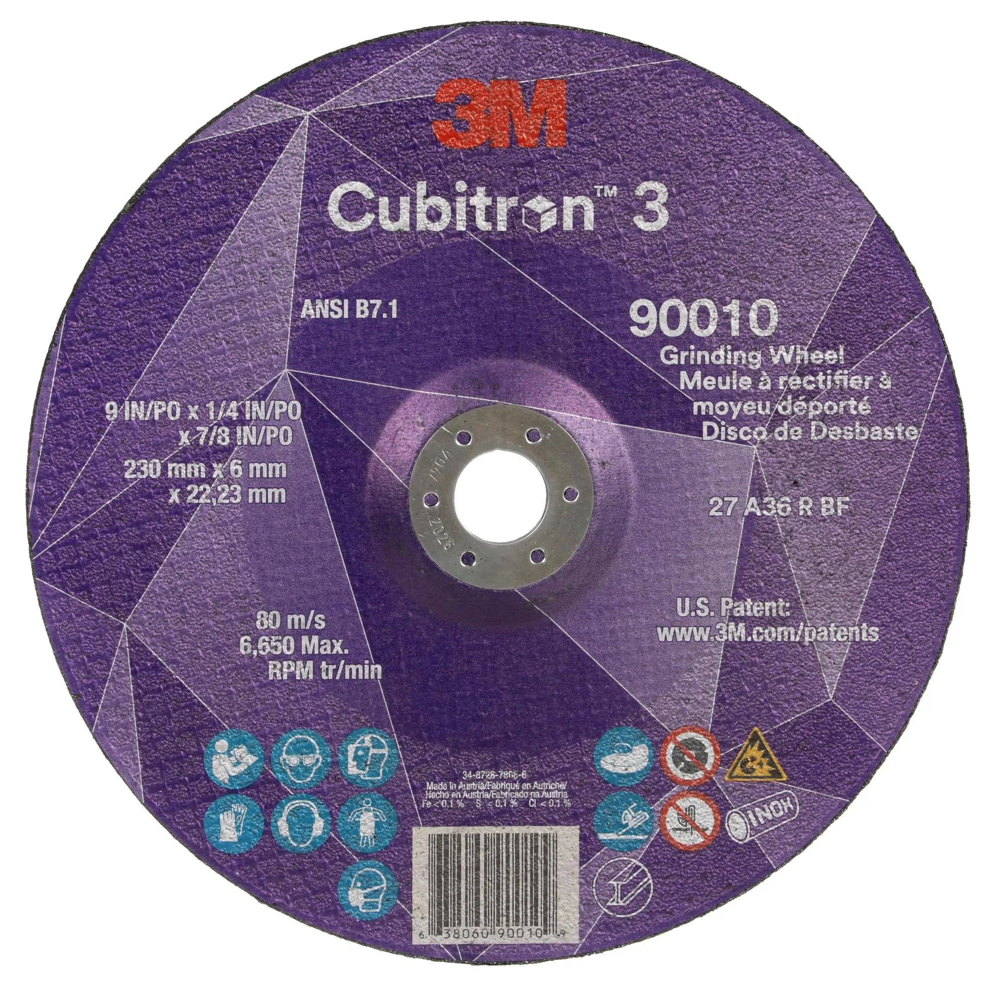 3M Cubitron 3 Depressed Center Grinding Wheel, 90010, 36 , T27