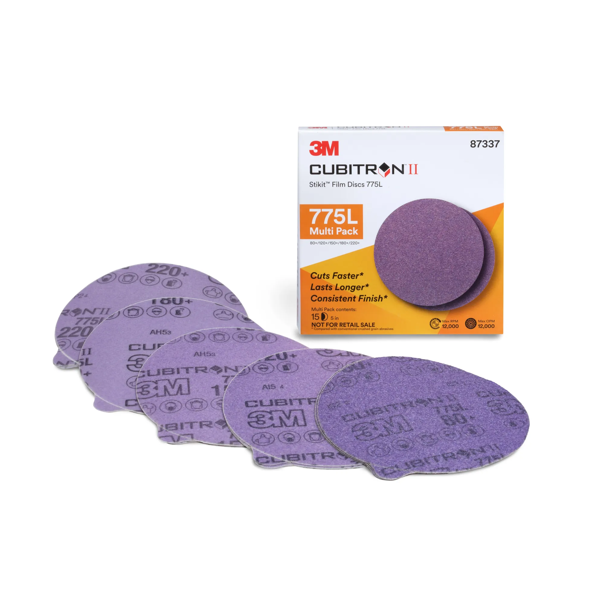3M Cubitron II Stikit Film Disc 775L, 87337, 5 in x NH, 80  to 220 