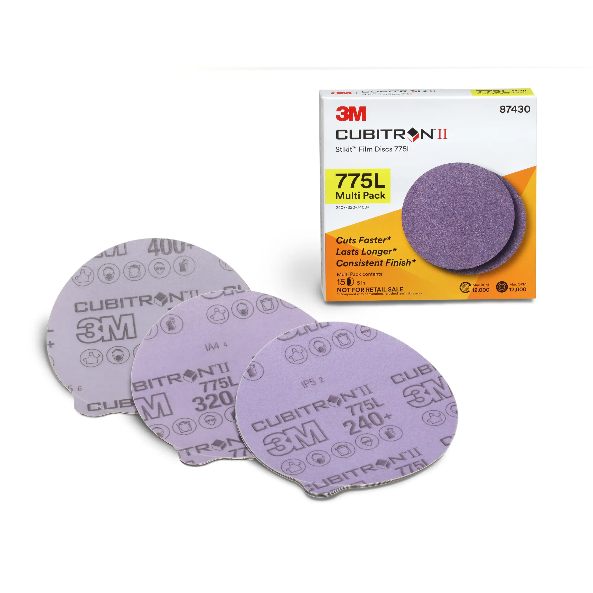 3M Cubitron II Stikit Film Disc 775L, 87430, 5 in x NH, 240  to 400 