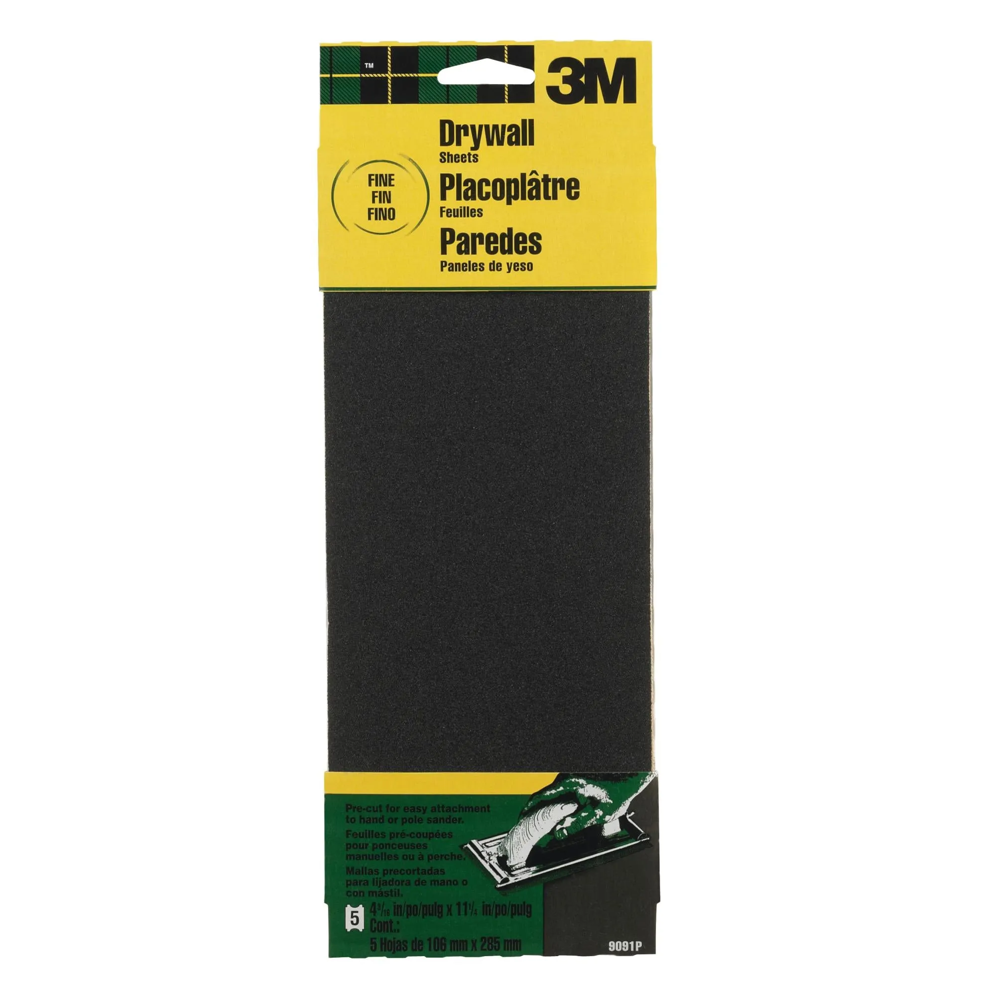 3M Drywall Sanding Sheets 9091DC-NA 4 3/16 in x 11 1/4 in x in, Finegrit, 5/pk