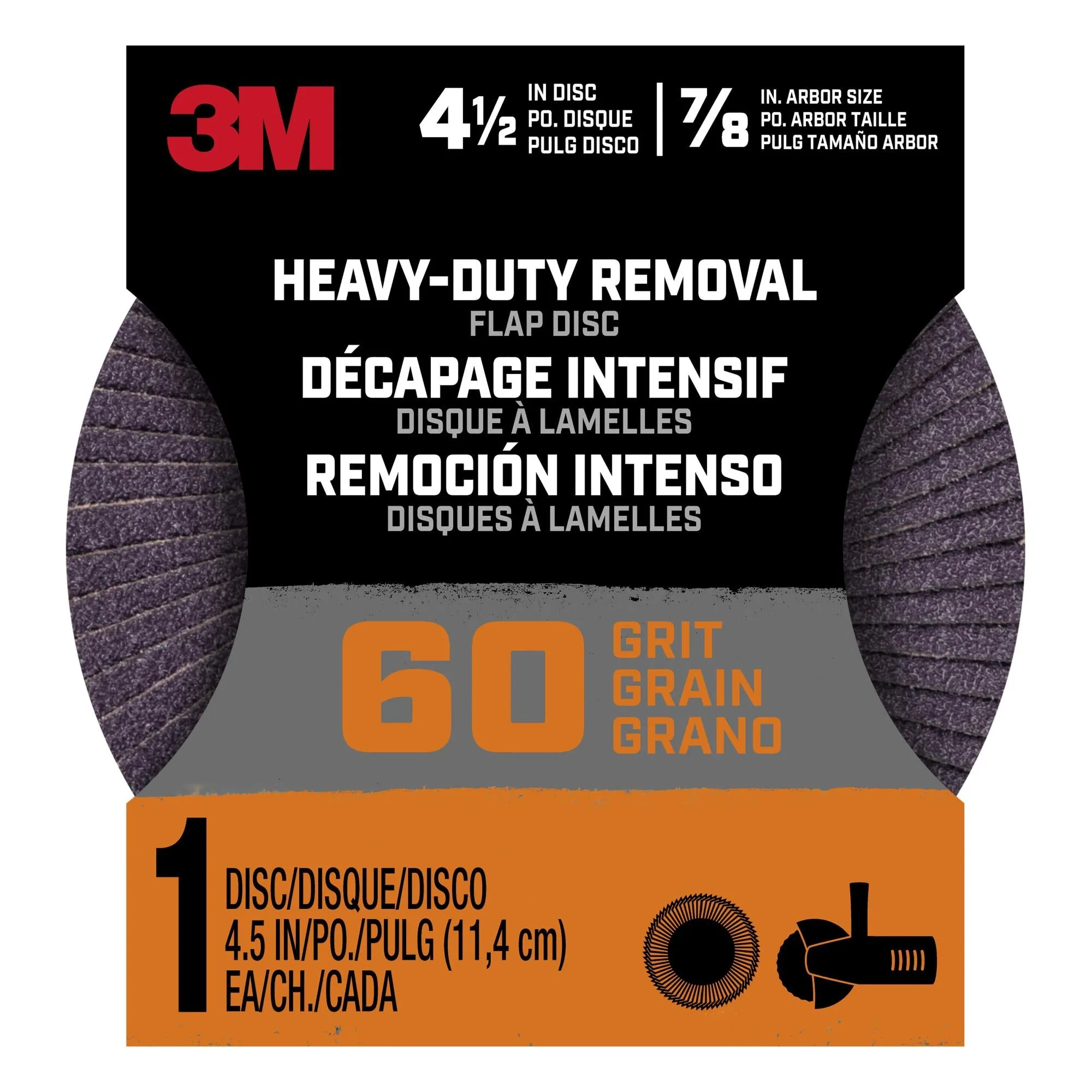 3M FLPDisc4.5In60 Heavy Duty Removal 4.5 Inch Flap Disc, 60 Grit, 1/Pk