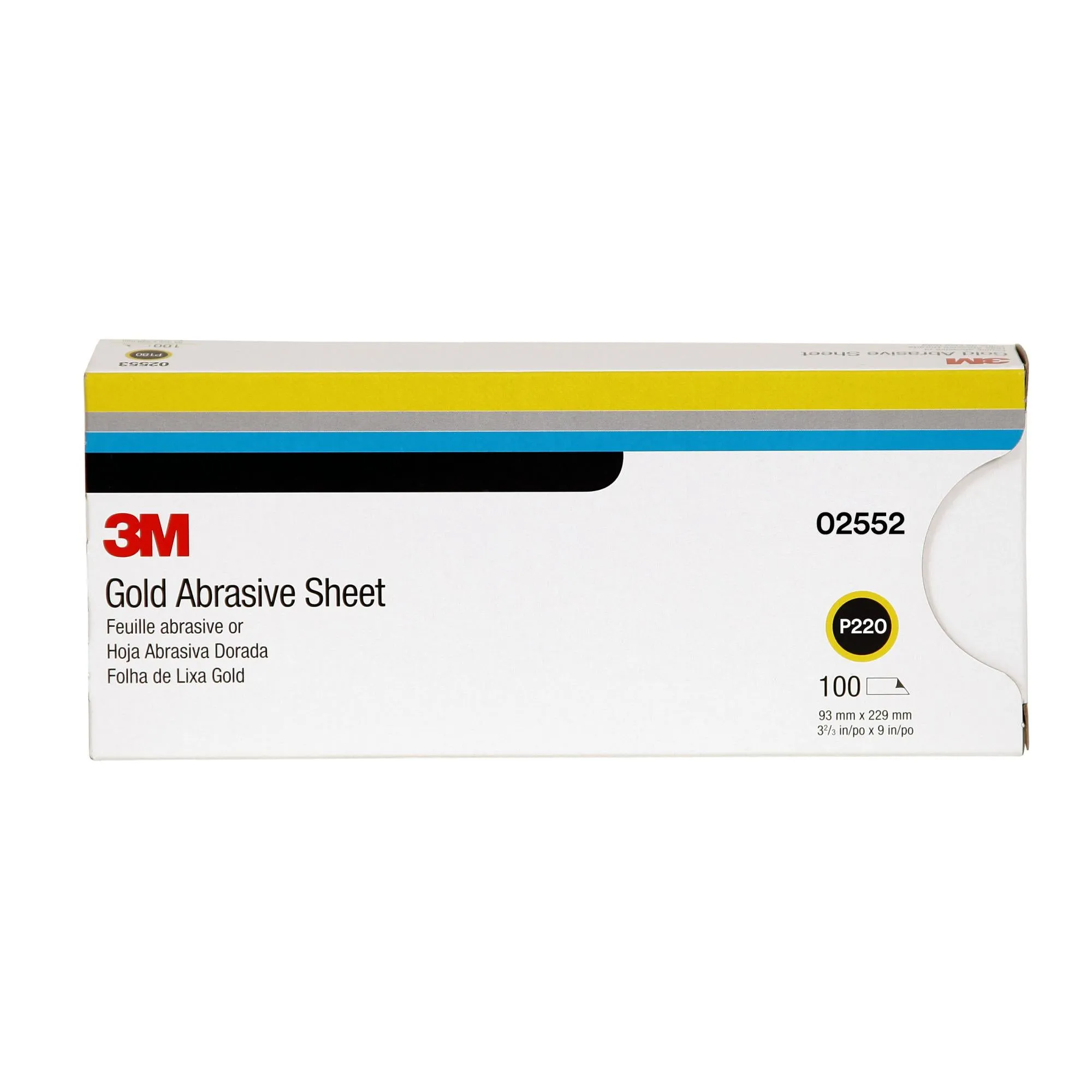 3M Gold Abrasive Sheet, 02552, P220 grade, 3 2/3 in x 9 in, 100 sheetsper pack
