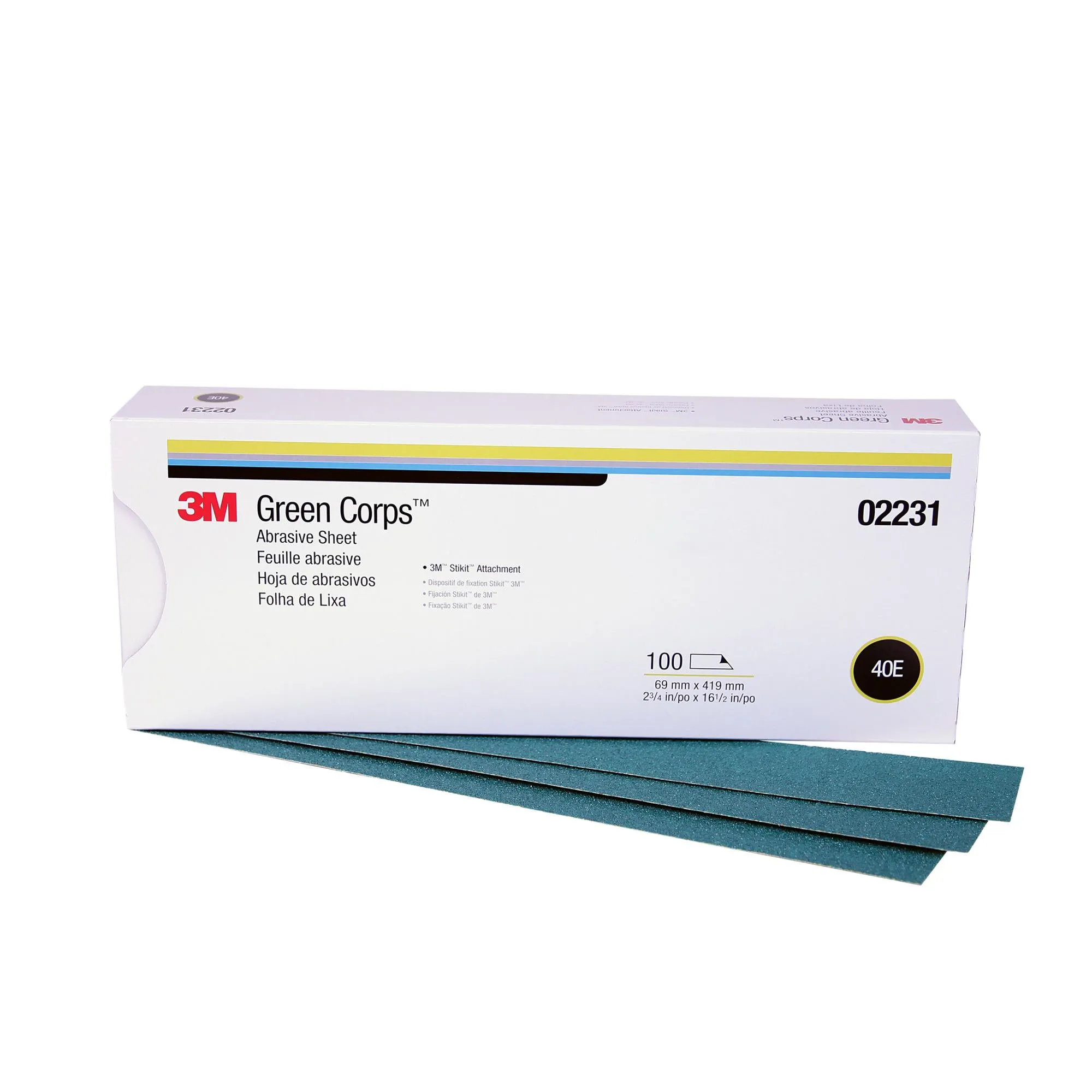 3M Green Corps Stikit Production Sheet, 02231, 40, 2-3/4 in x 16 1/2in