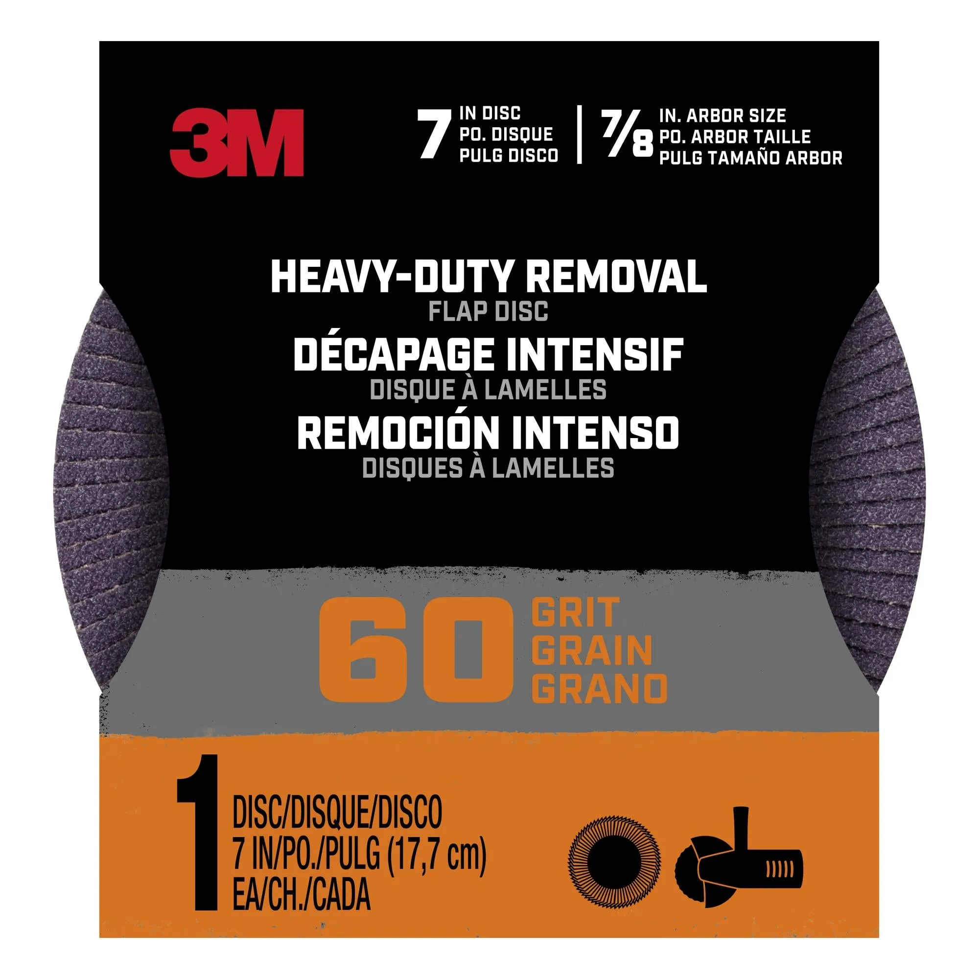 3M Heavy Duty Removal 7 inch Flap Disc, 60 grit, FlpDisc7in60, 1/pk