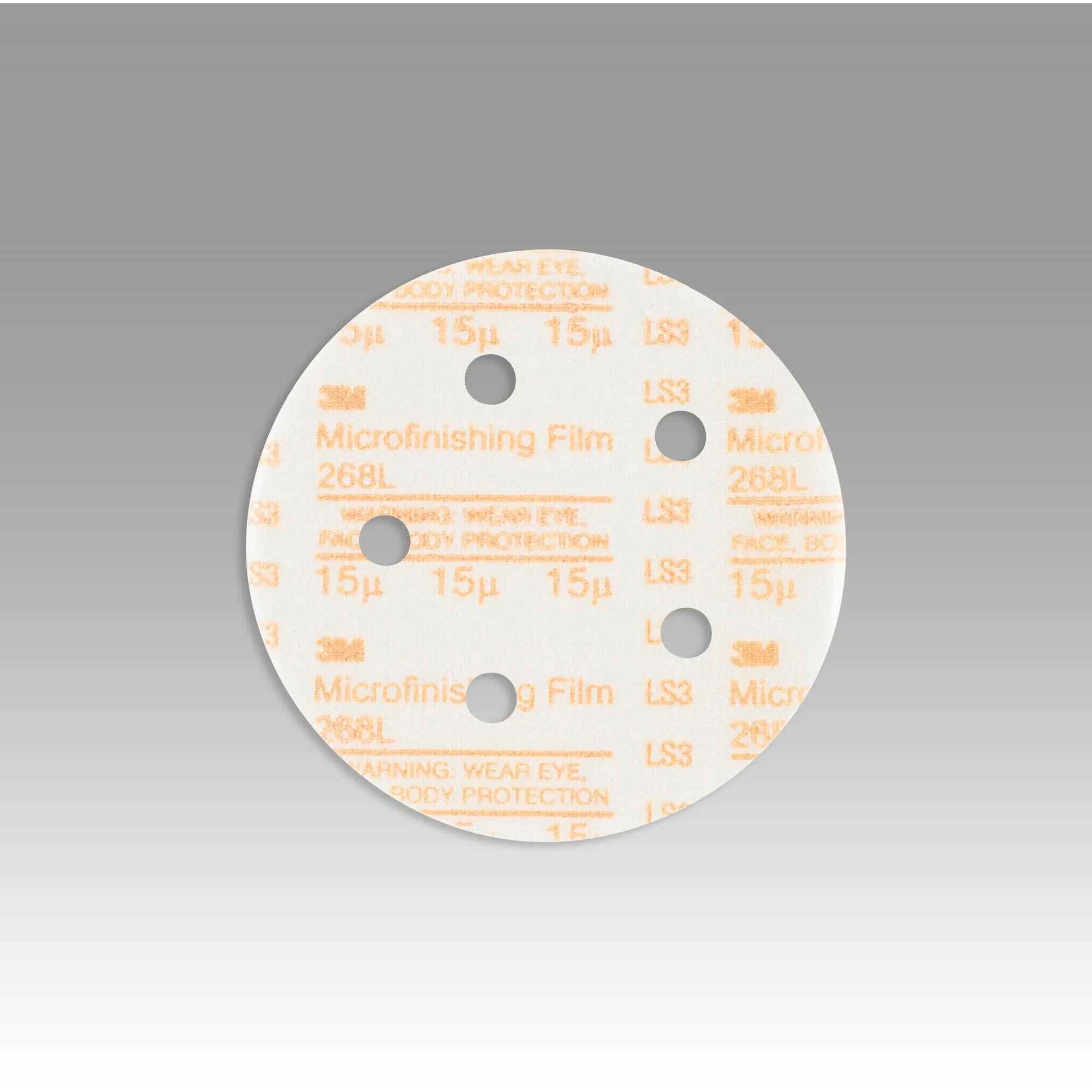 3M Hookit Microfinishing Film Disc 268L, 15 Mic 3MIL, Type D, 5 in xNH, D/F 5HL