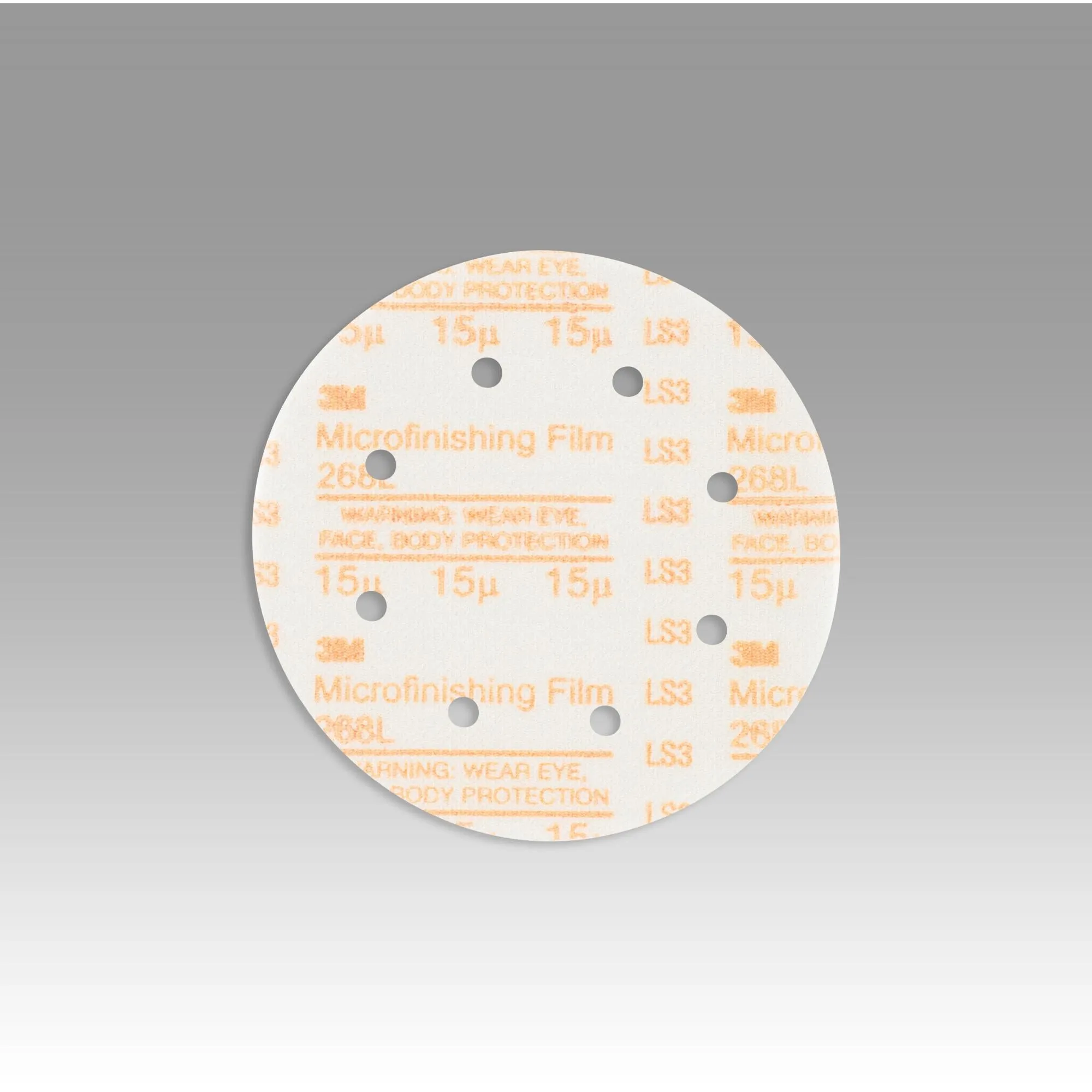 3M Hookit Microfinishing Film Disc 268L, 15 Mic 3MIL, Type D, 6 in xNH, D/F 8HL