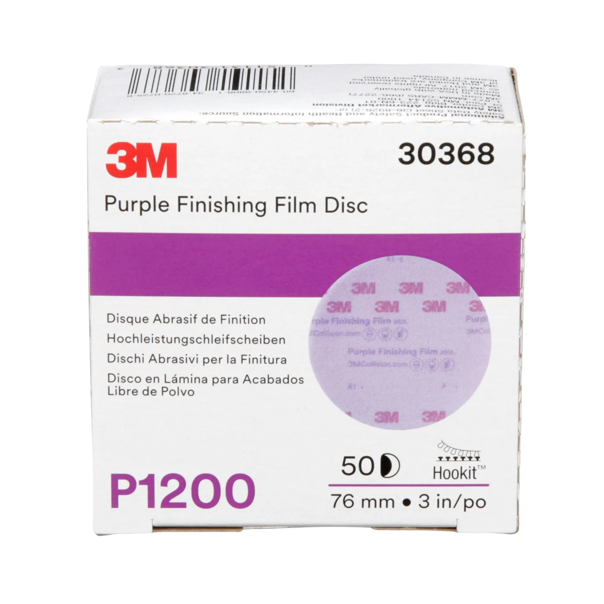 3M Hookit Purple Finishing Film Abrasive Disc 260L, 30368, 3 in,P1200