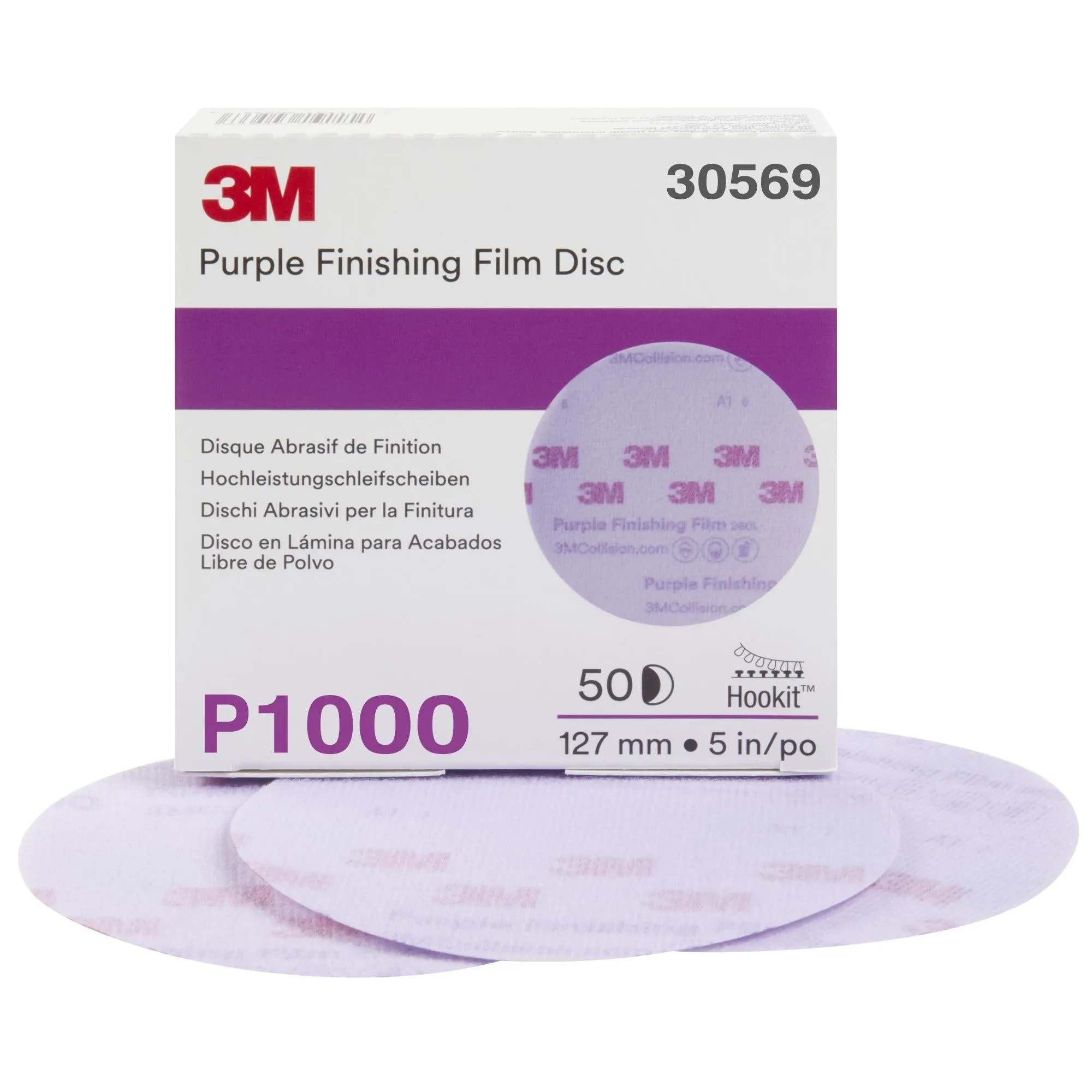 3M Hookit Purple Finishing Film Abrasive Disc 260L, 30569, 5 in,P1000