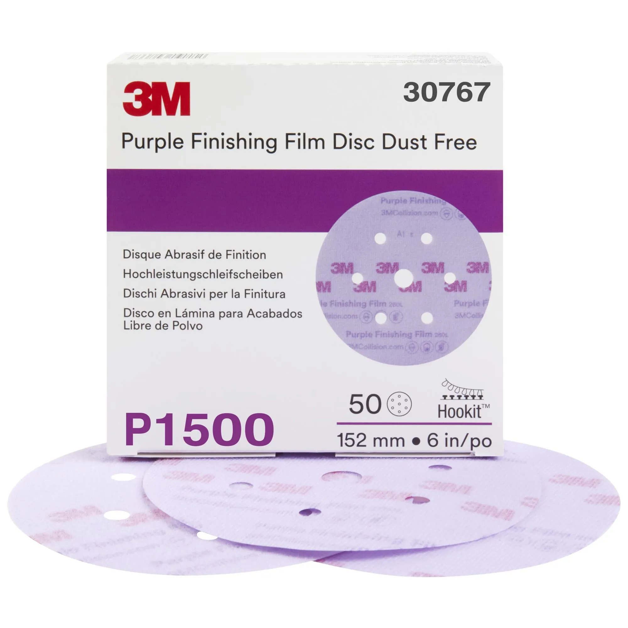 3M Hookit Purple Finishing Film Abrasive Disc 260L, 30767, 6 in, DustFree