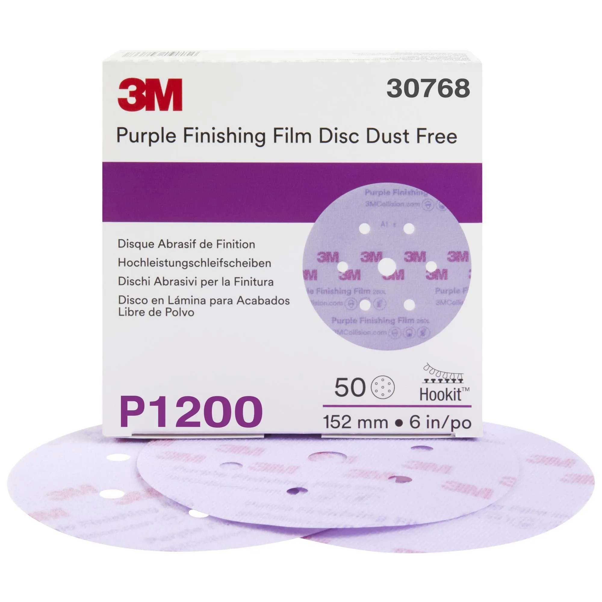 3M Hookit Purple Finishing Film Abrasive Disc 260L, 30768, 6 in, DustFree