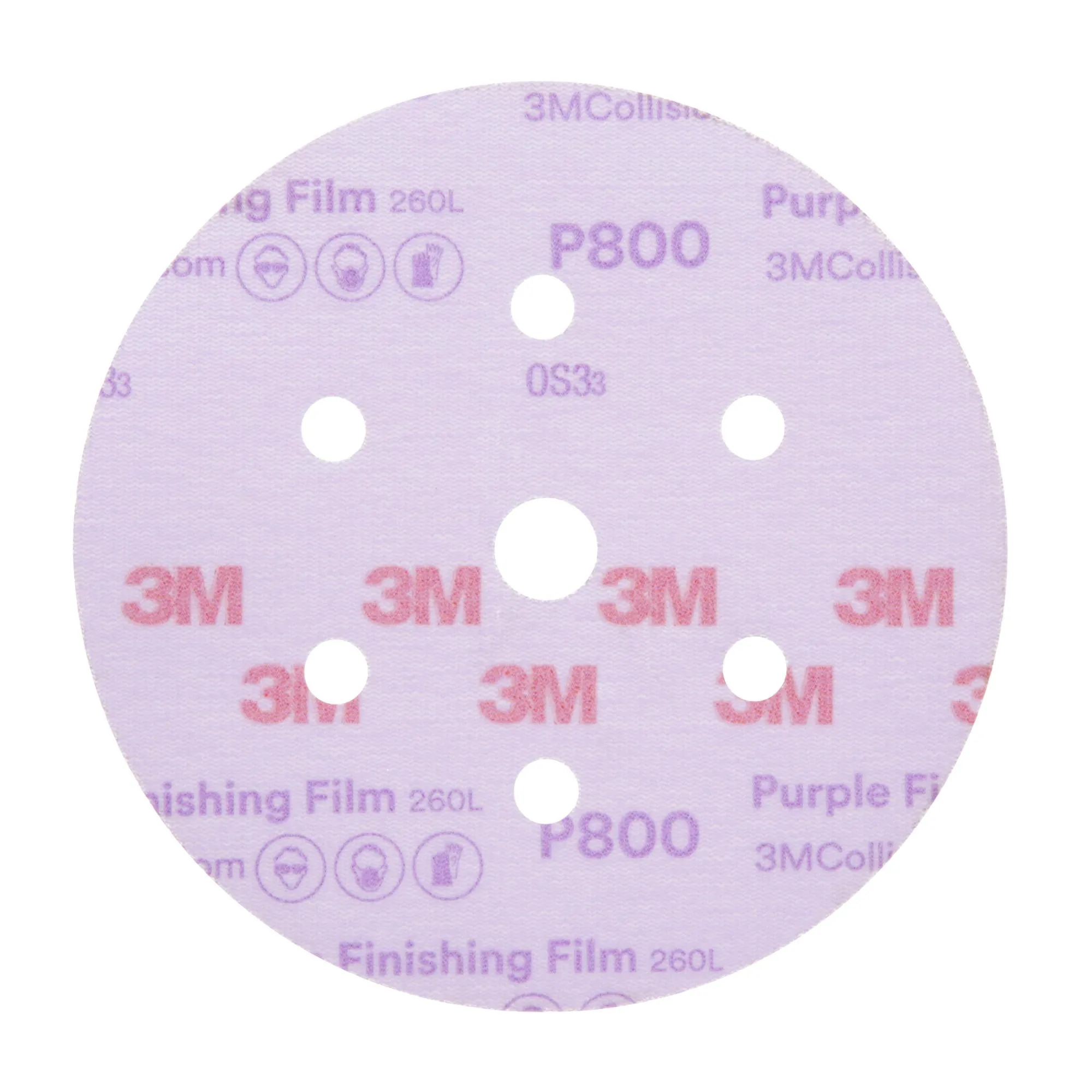 3M Hookit Purple Finishing Film Abrasive Disc 260L, 30770, 6 in, DustFree, P800