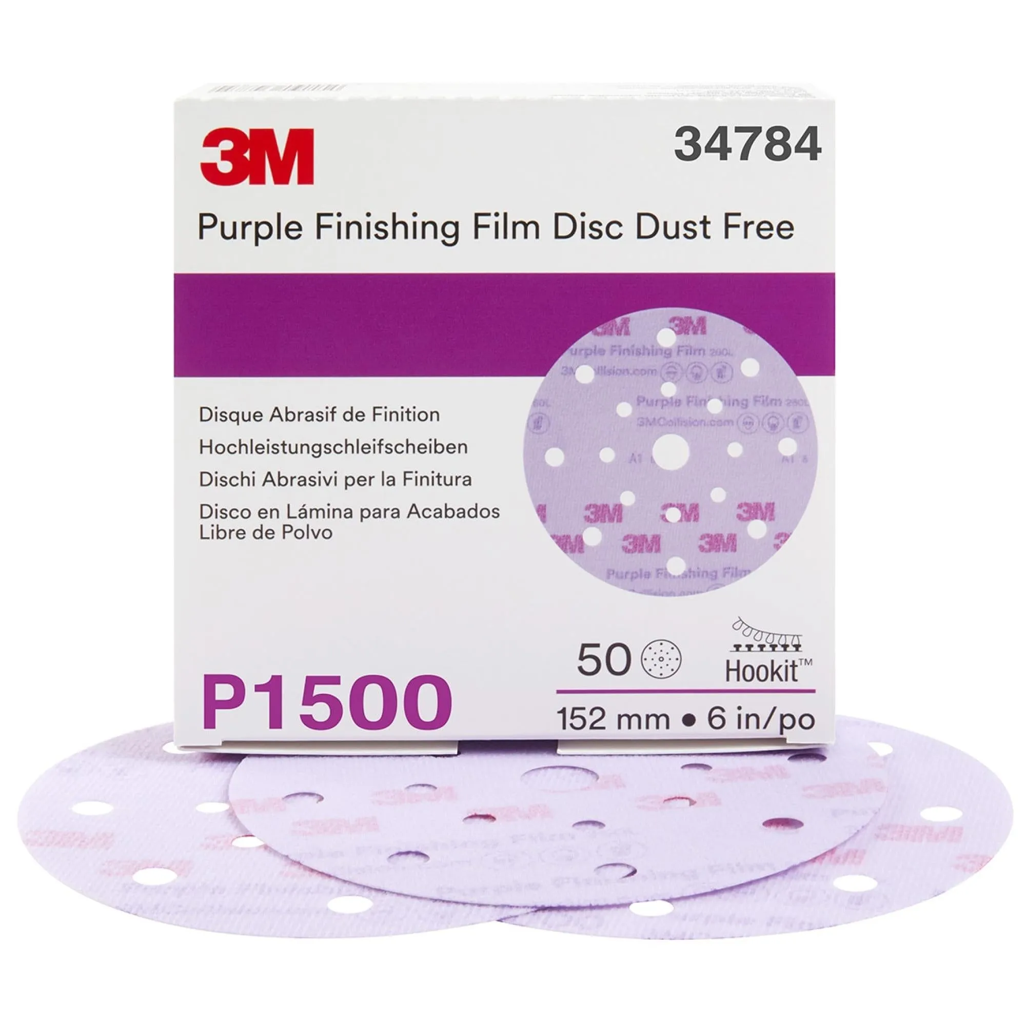 3M Hookit Purple Finishing Film Abrasive Disc 260L, 34784, 6 in, DustFree