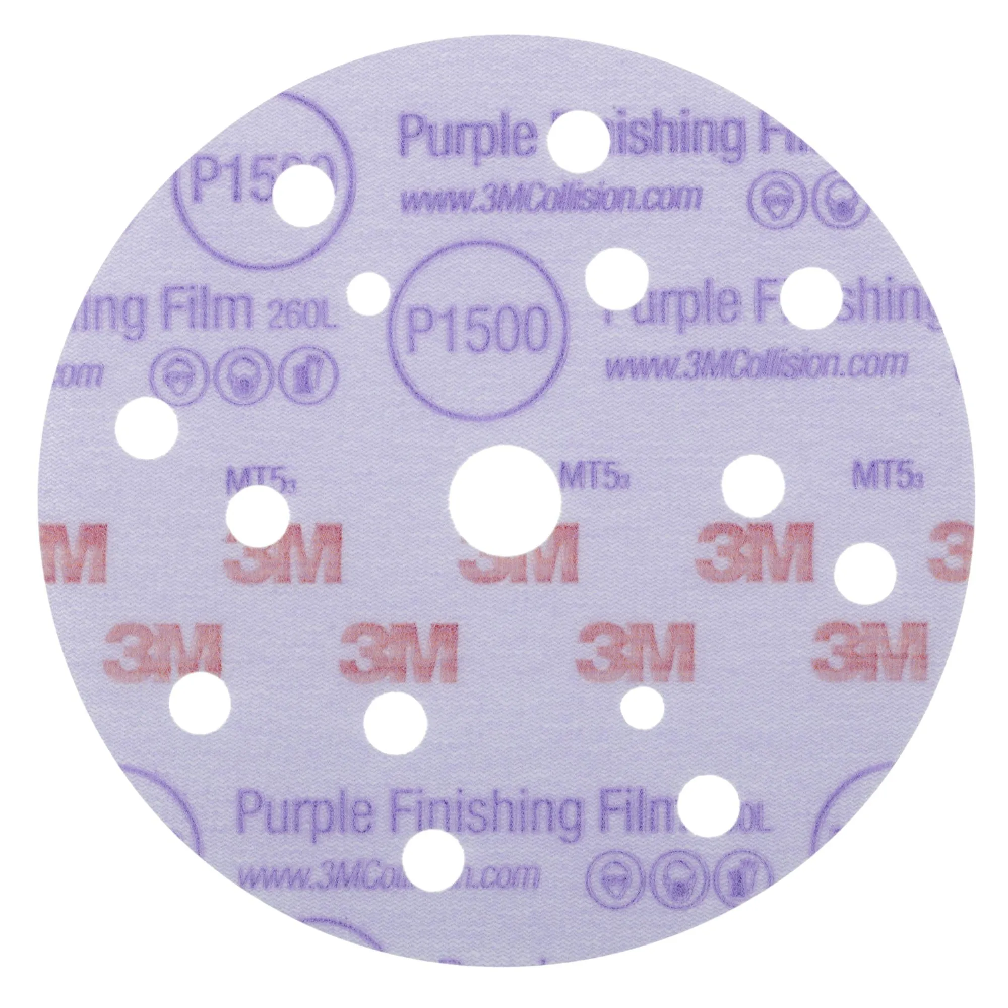 3M Hookit Purple Finishing Film Abrasive Disc 260L, 51154, 6 in, DustFree