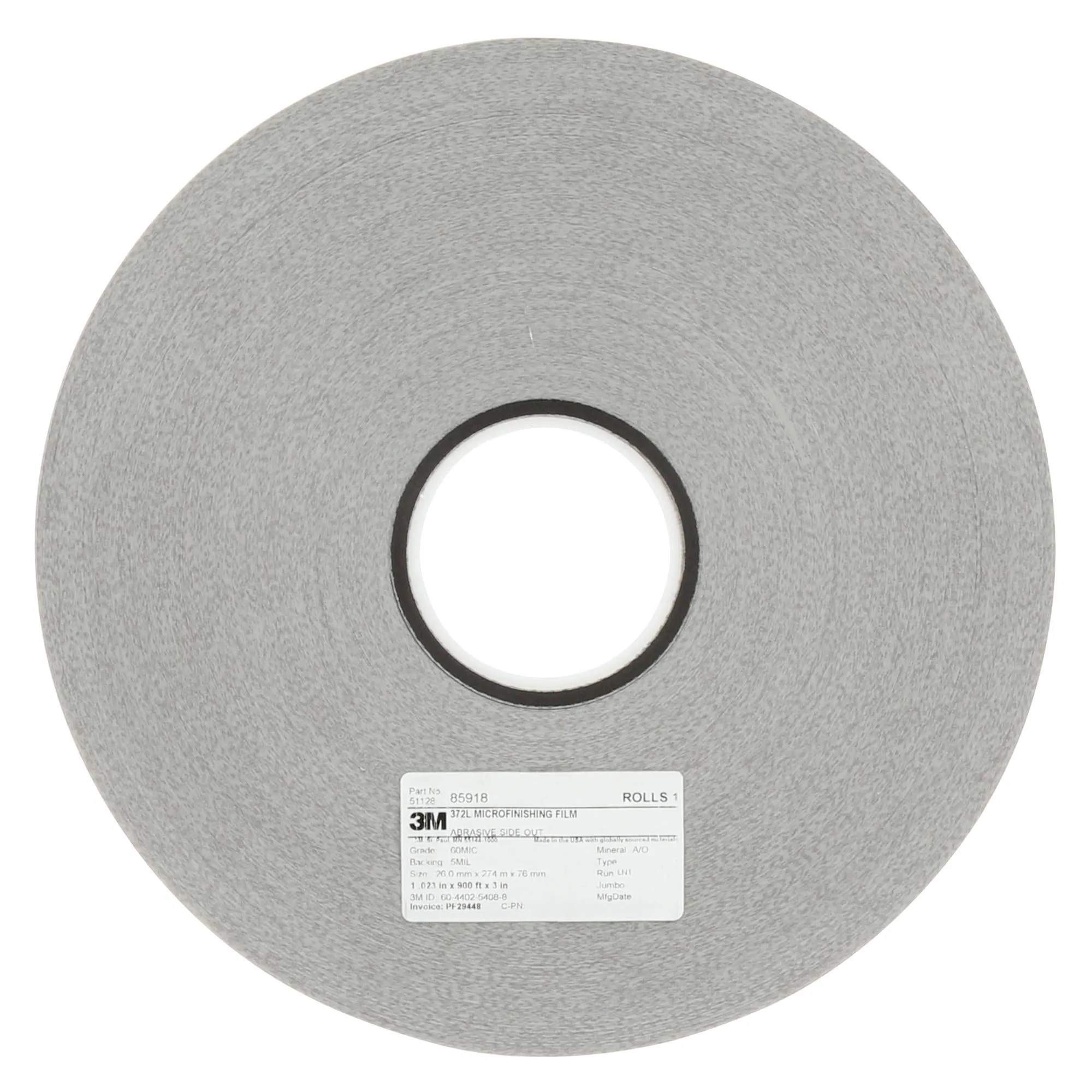 3M Microfinishing Film Roll 372L, 30 Mic 5MIL, 0.689 in x 591 ft x 1 in