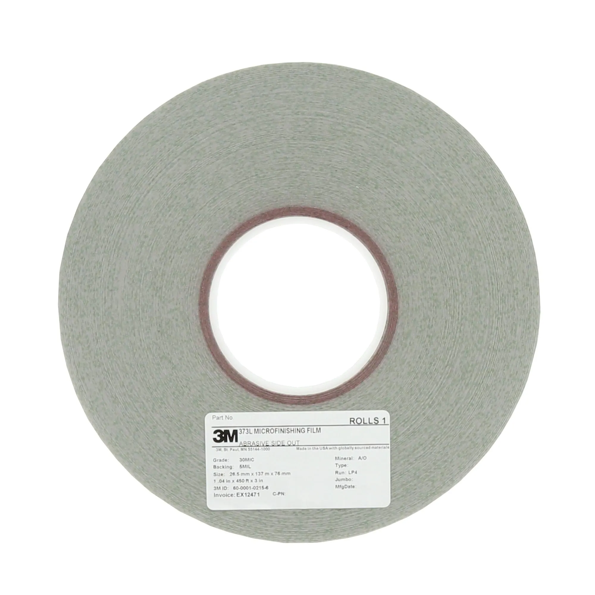3M Microfinishing Film Roll 373L, 50 Mic 5MIL, 0.748 in x 450 ft x 5/8in