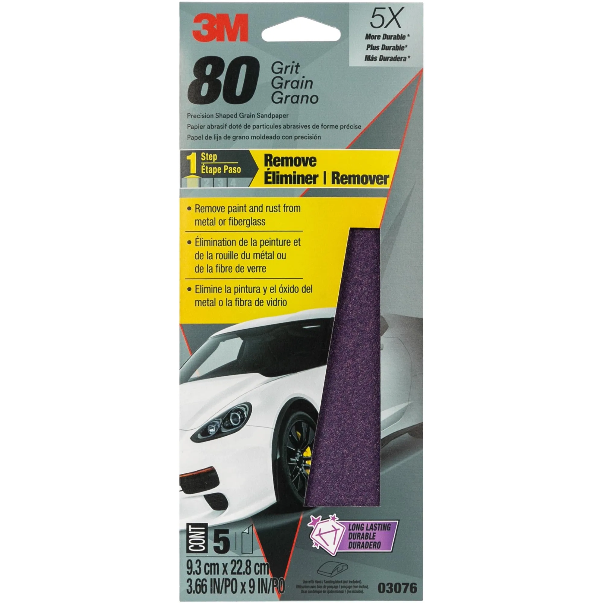 3M Precision Shaped Grain Sandpaper, 03076SRP, 3 2/3x9, 80 Grit, 6 percase