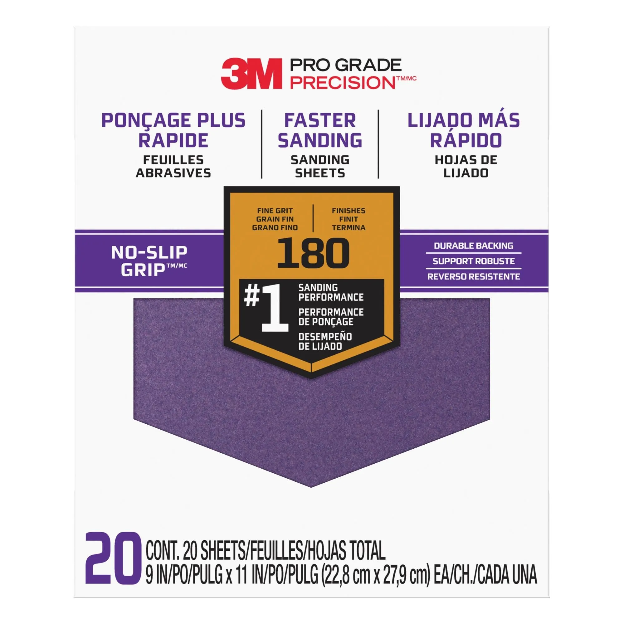 3M Pro Grade Precision Faster Sanding Sanding Sheets 180 grit Fine,27180TRI-20