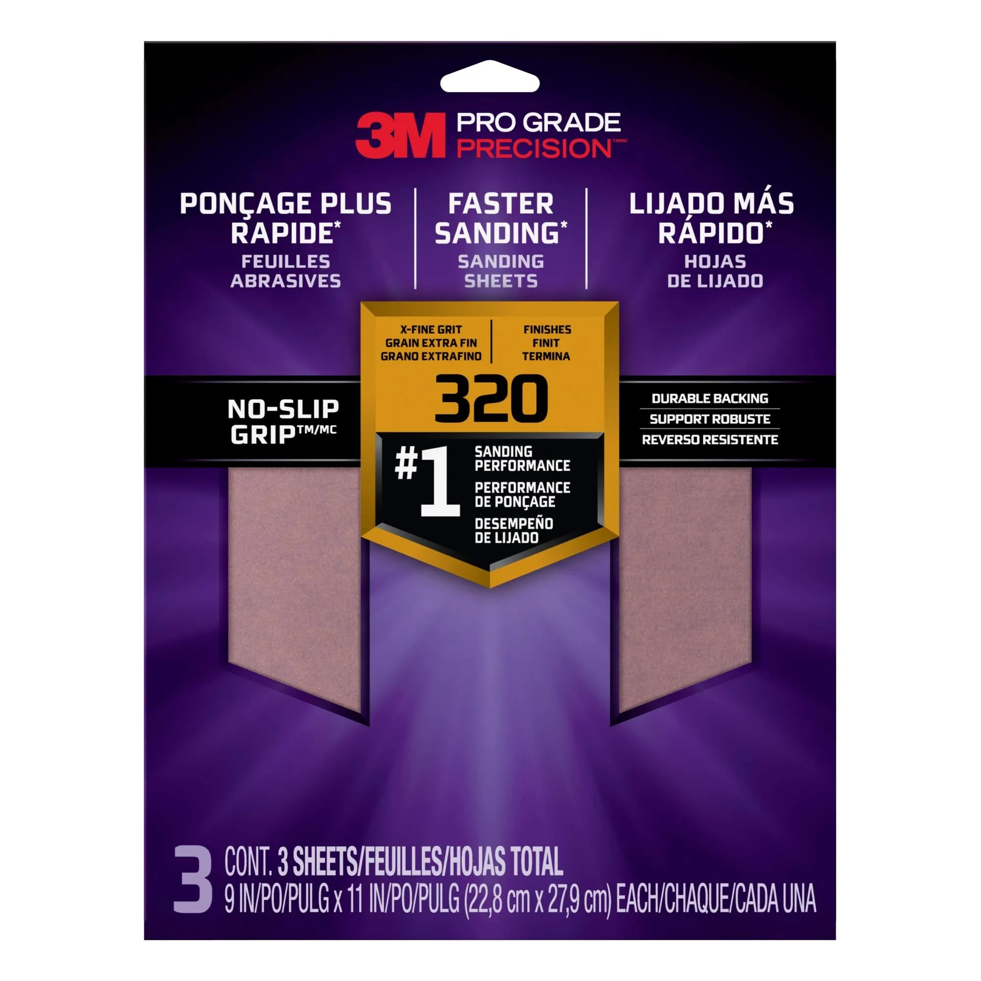 3M Pro Grade Precision Faster Sanding Sanding Sheets 320 grit X-Fine,26320TRI-3