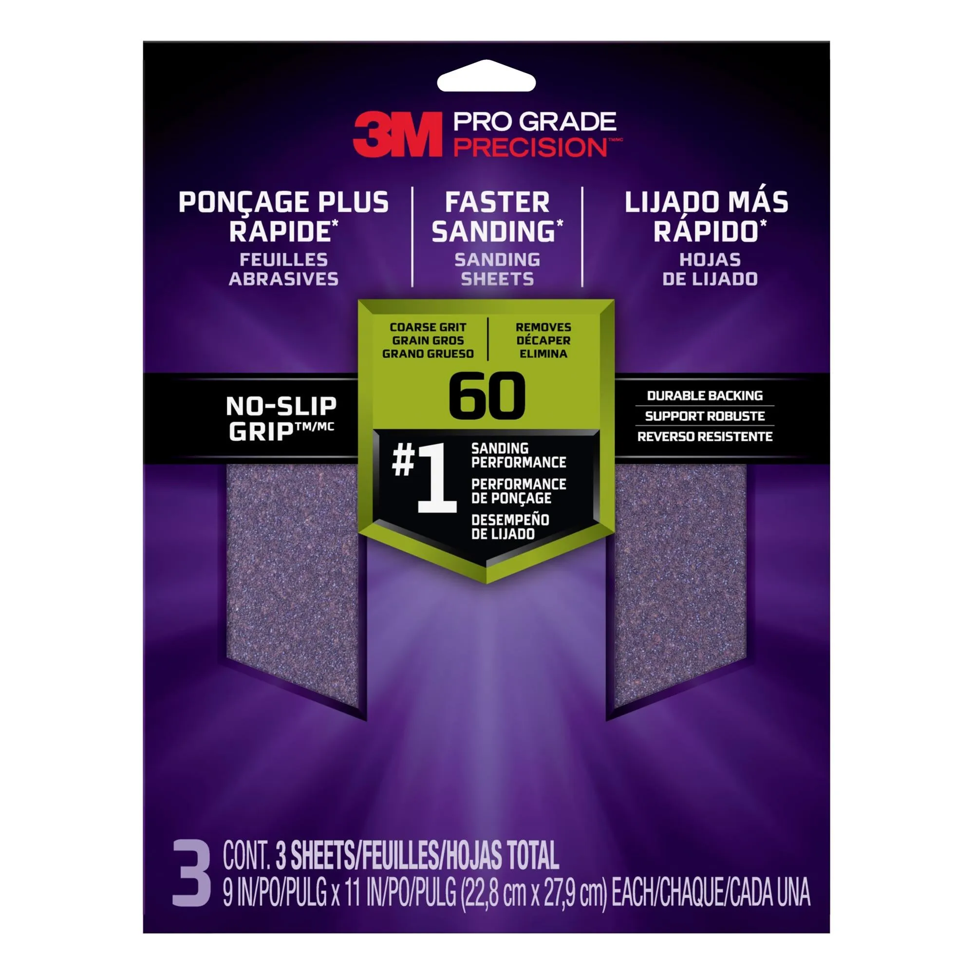 3M Pro Grade Precision Faster Sanding Sanding Sheets 60 grit Coarse,26060TRI-3