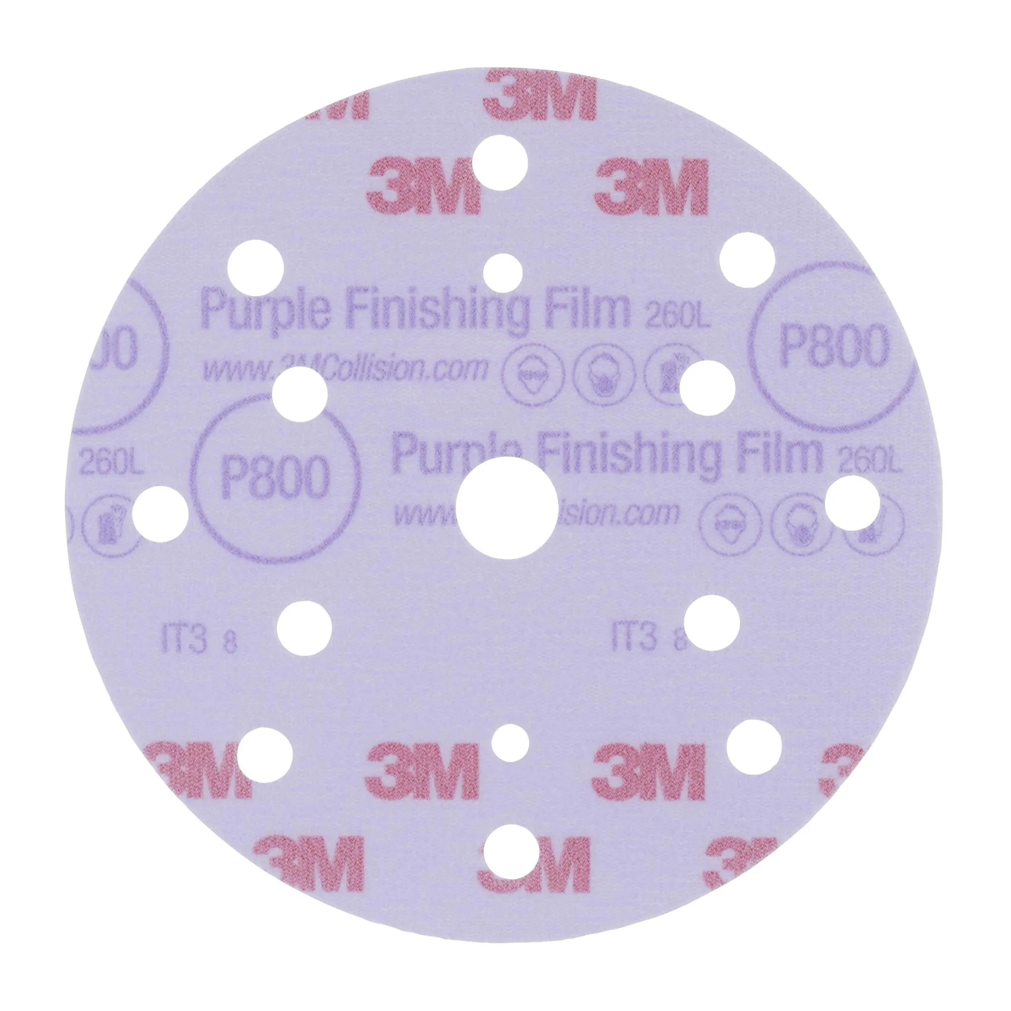 3M Purple Finishing Film Hookit 260L Disc Dust-Free, 51155, 6in, P800
