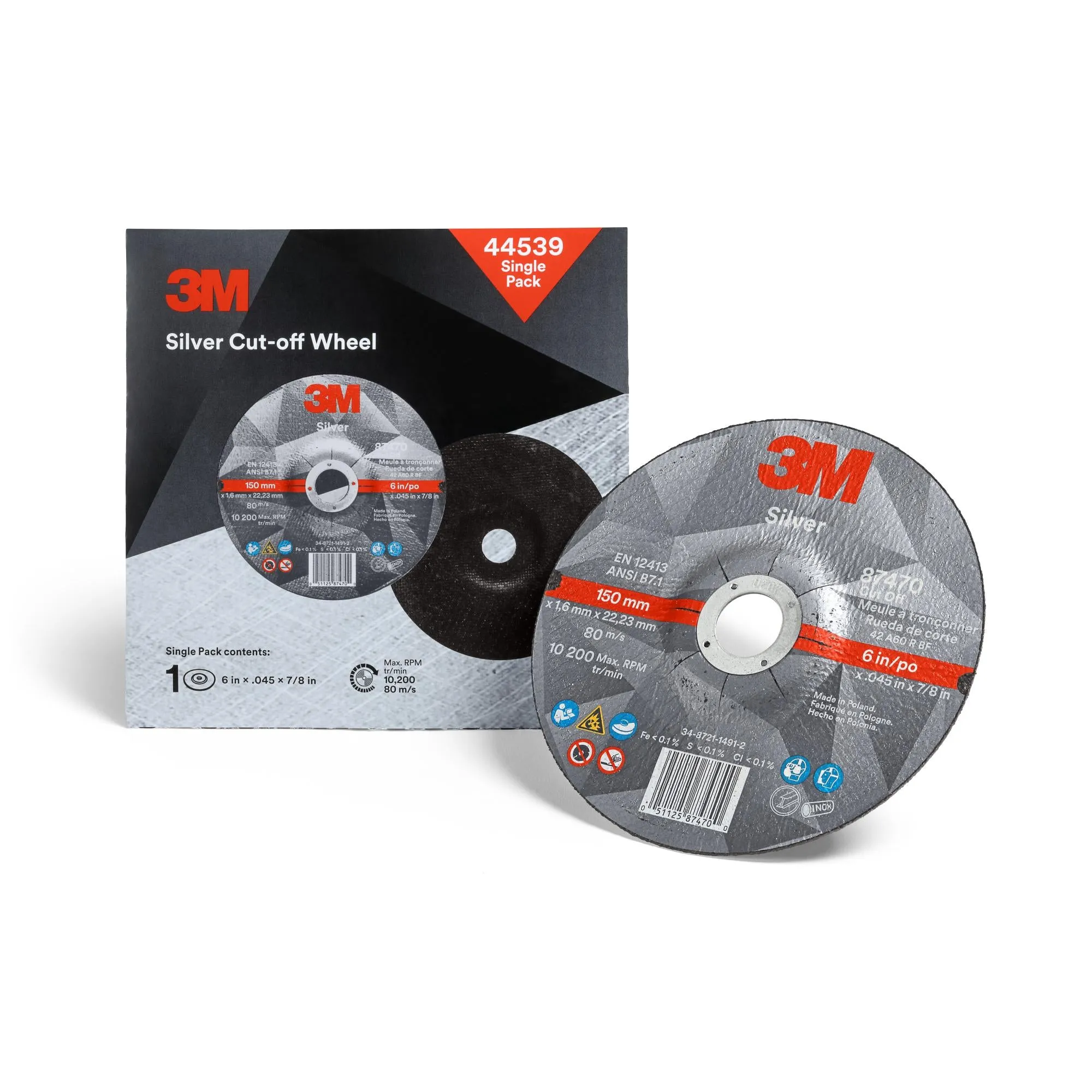 3M Silver Cut-Off Wheel, 44539, T27, 6 in x .045 in x 7/8 in, SinglePack