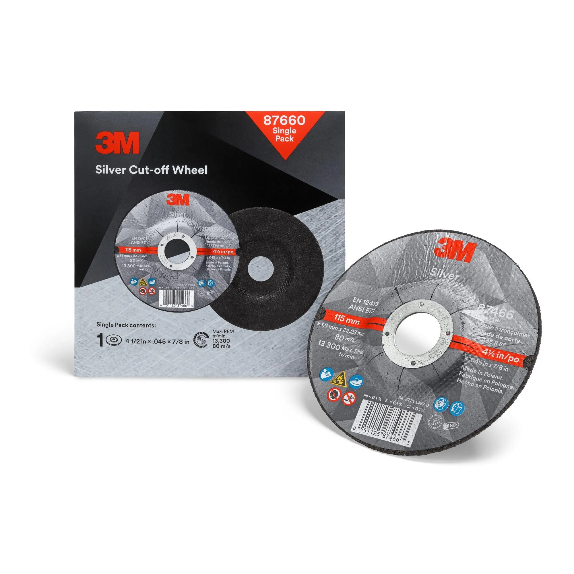 3M Silver Cut-Off Wheel, 87660, T27, 4.5 in x .045 in x 7/8 in, SinglePack