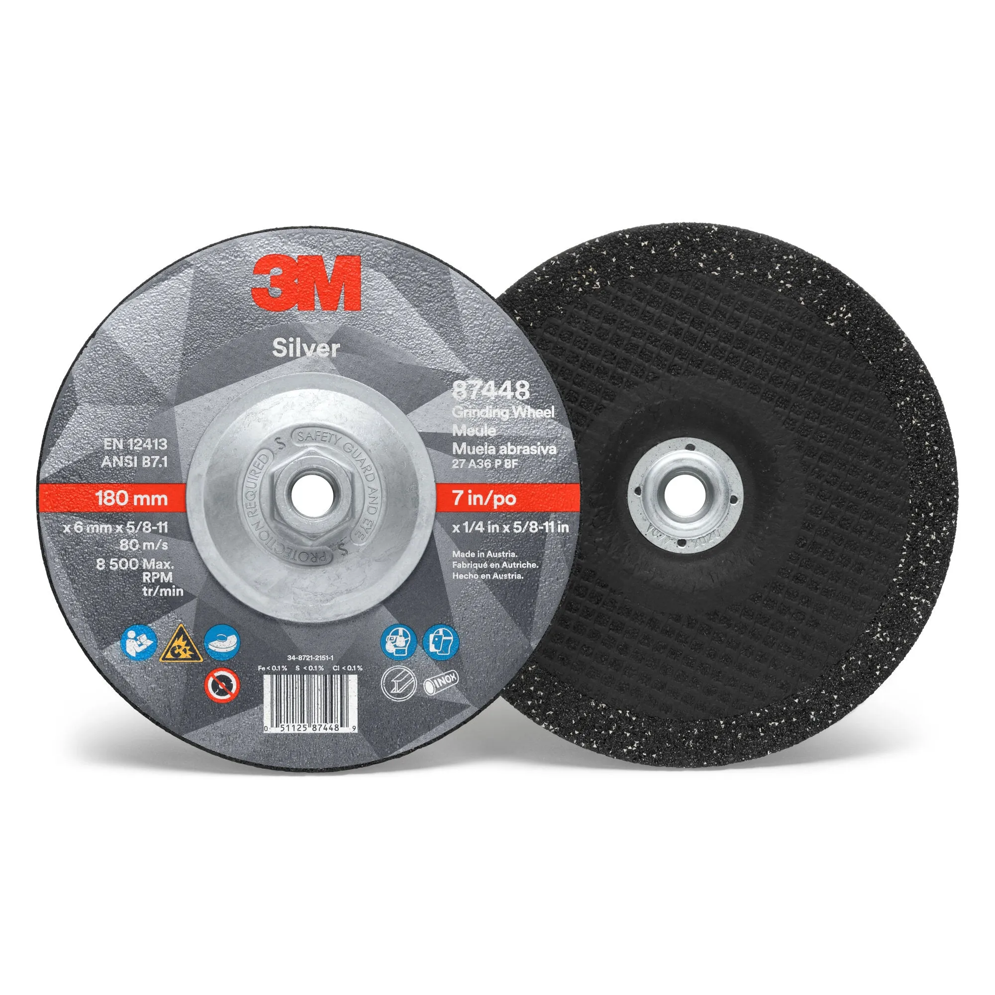 3M Silver Depressed Center Grinding Wheel, 87448, T27 Quick Change