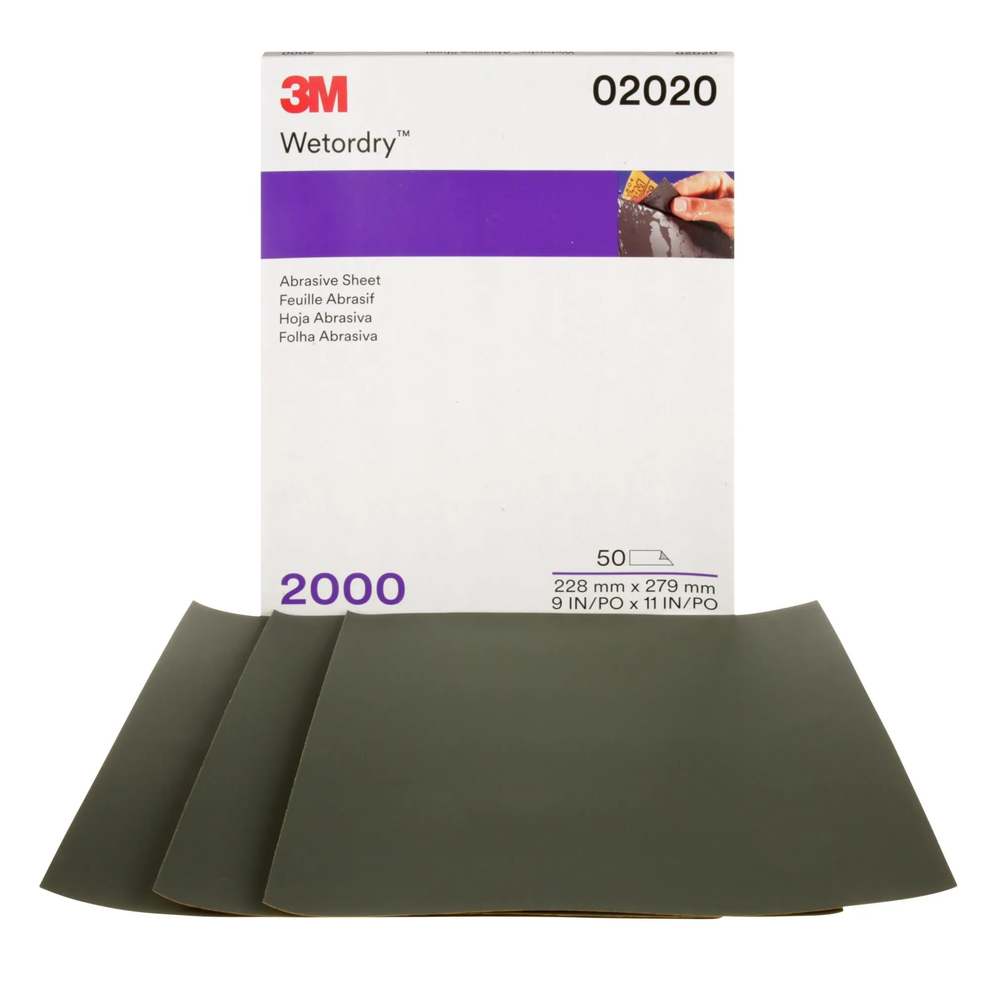 3M Wetordry Abrasive Sheet, 02020, 2000, 9 in x 11 in, 50 sheets percarton