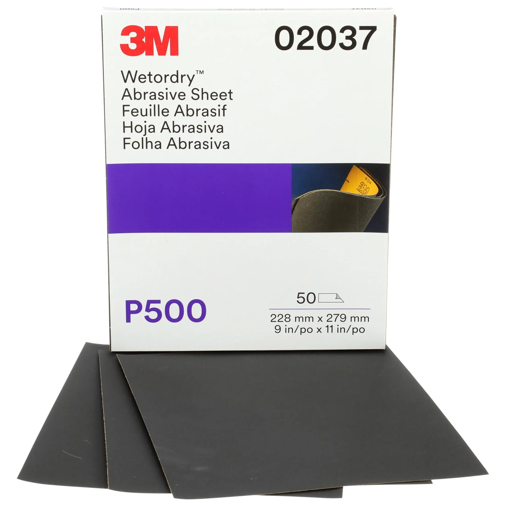 3M Wetordry Abrasive Sheet, 02037, P500, 9 in x 11 in, 50 sheets percarton