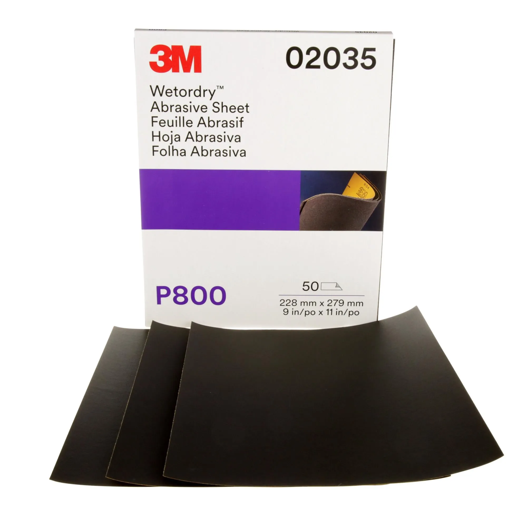 3M Wetordry Abrasive Sheet 213Q, 02035, P800, 9 in x 11 in, 50 sheetsper carton