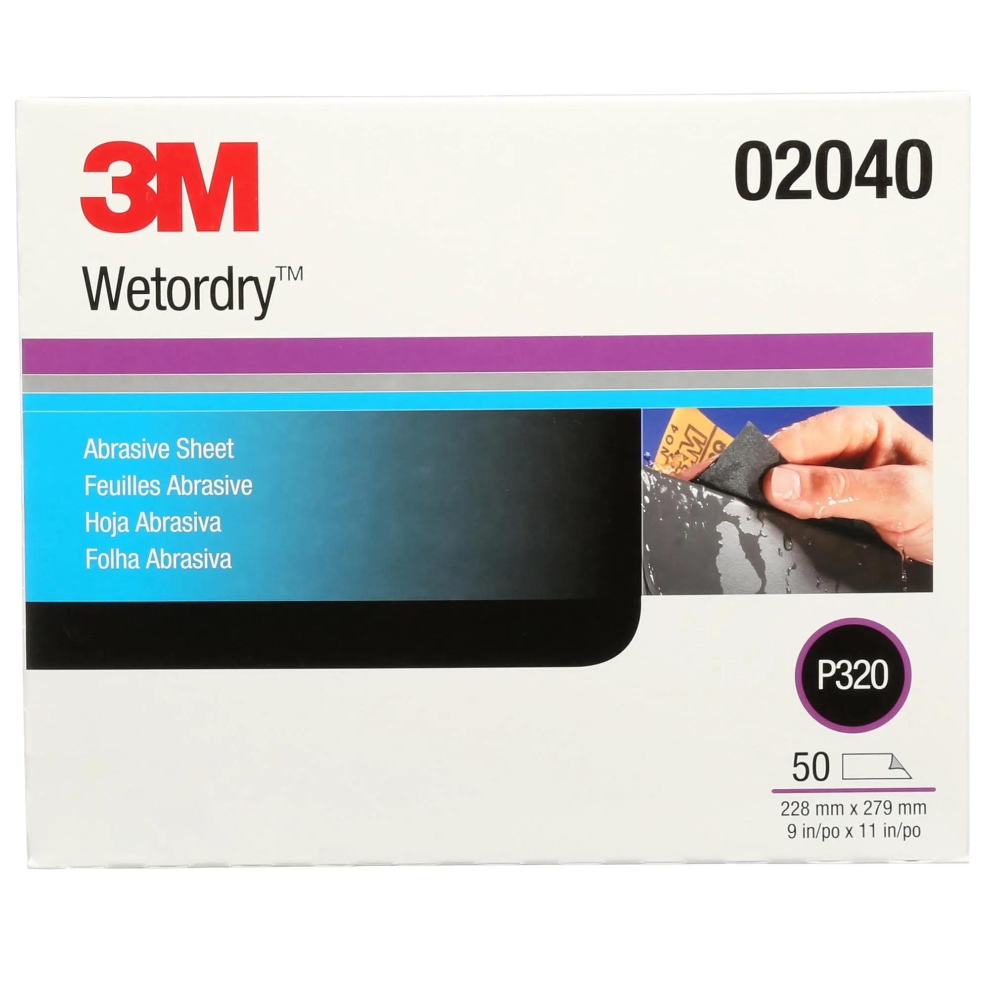 3M Wetordry Abrasive Sheet 213Q, 02040, P320, 9 in x 11 in, 50 sheetsper carton