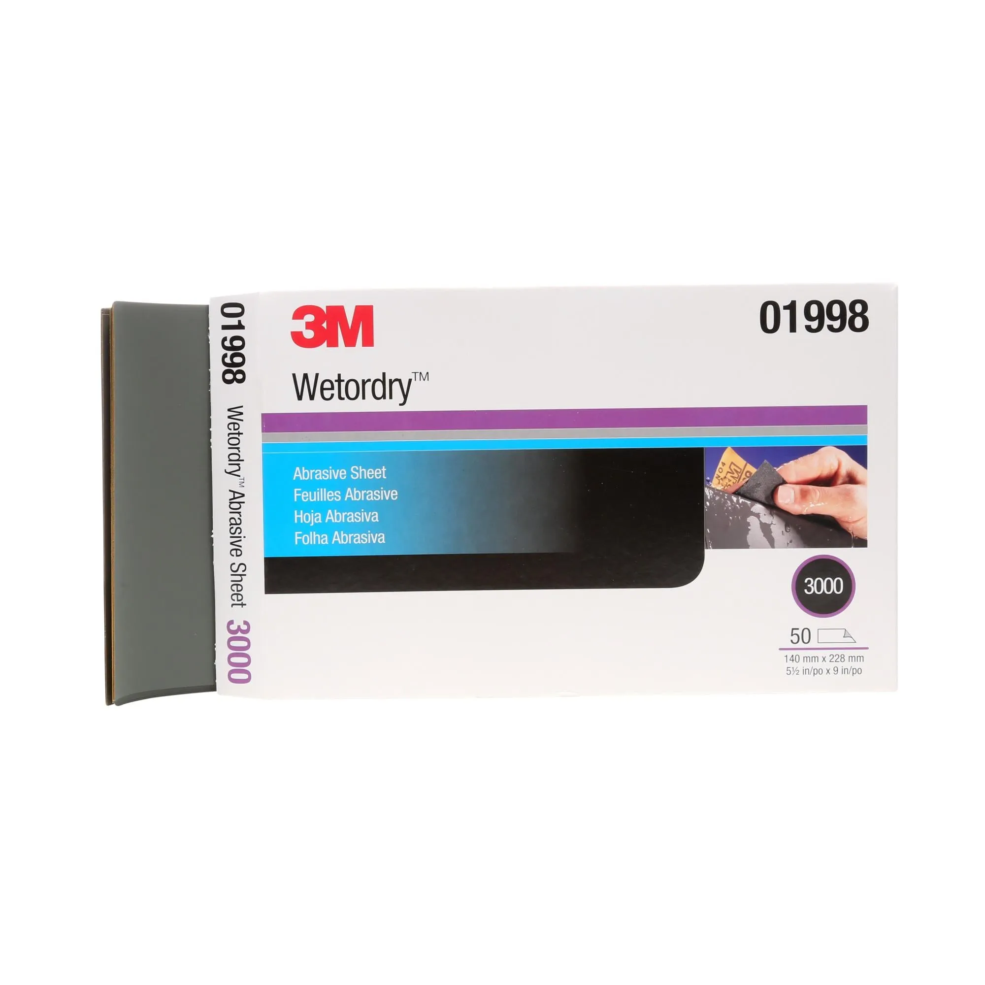 3M Wetordry Abrasive Sheet 401Q, 01998, 3000, 5 1/2 x 9 in, 50 sheetsper carton