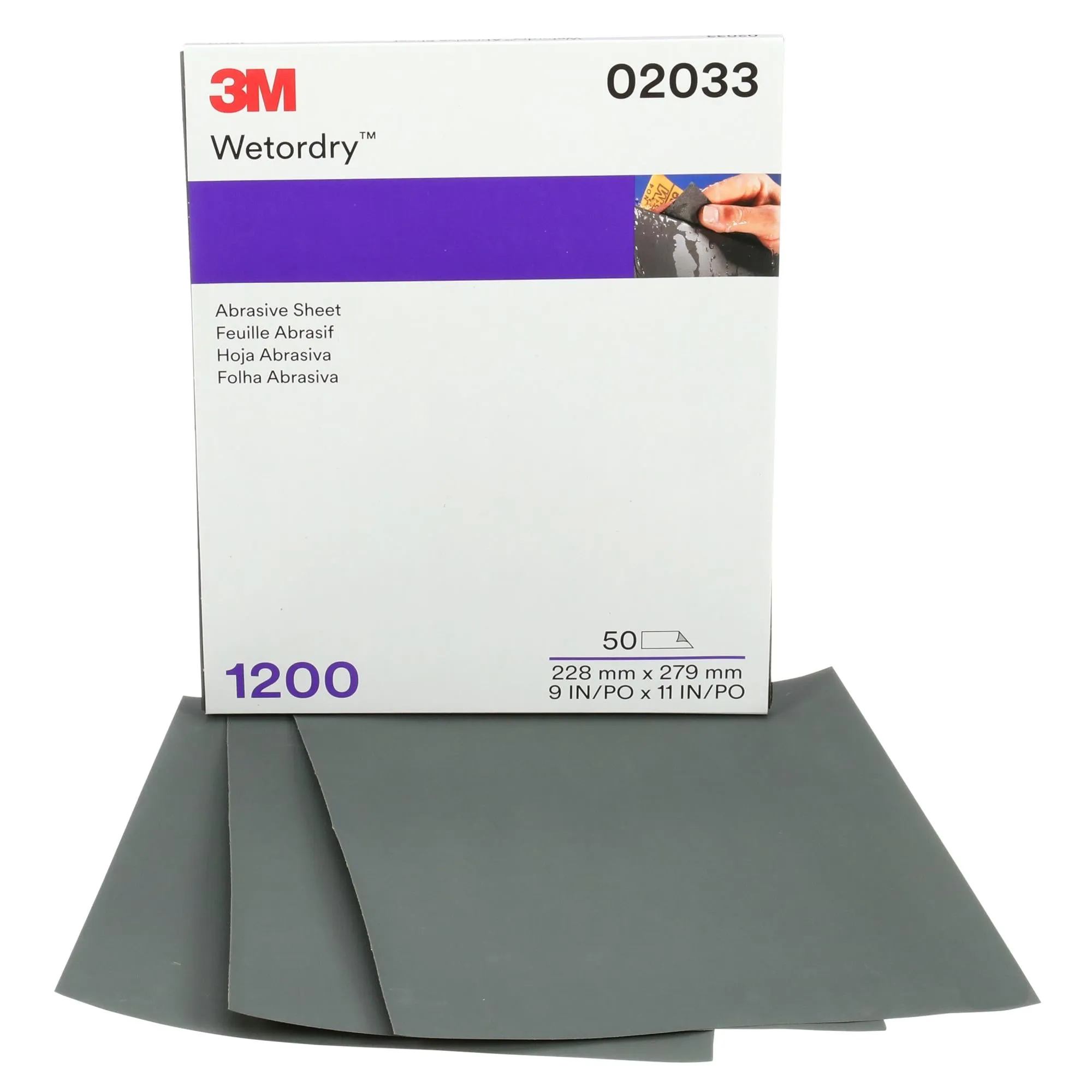 3M Wetordry Abrasive Sheet 401Q, 02033, 1200, 9 in x 11 in, 50 sheetsper carton