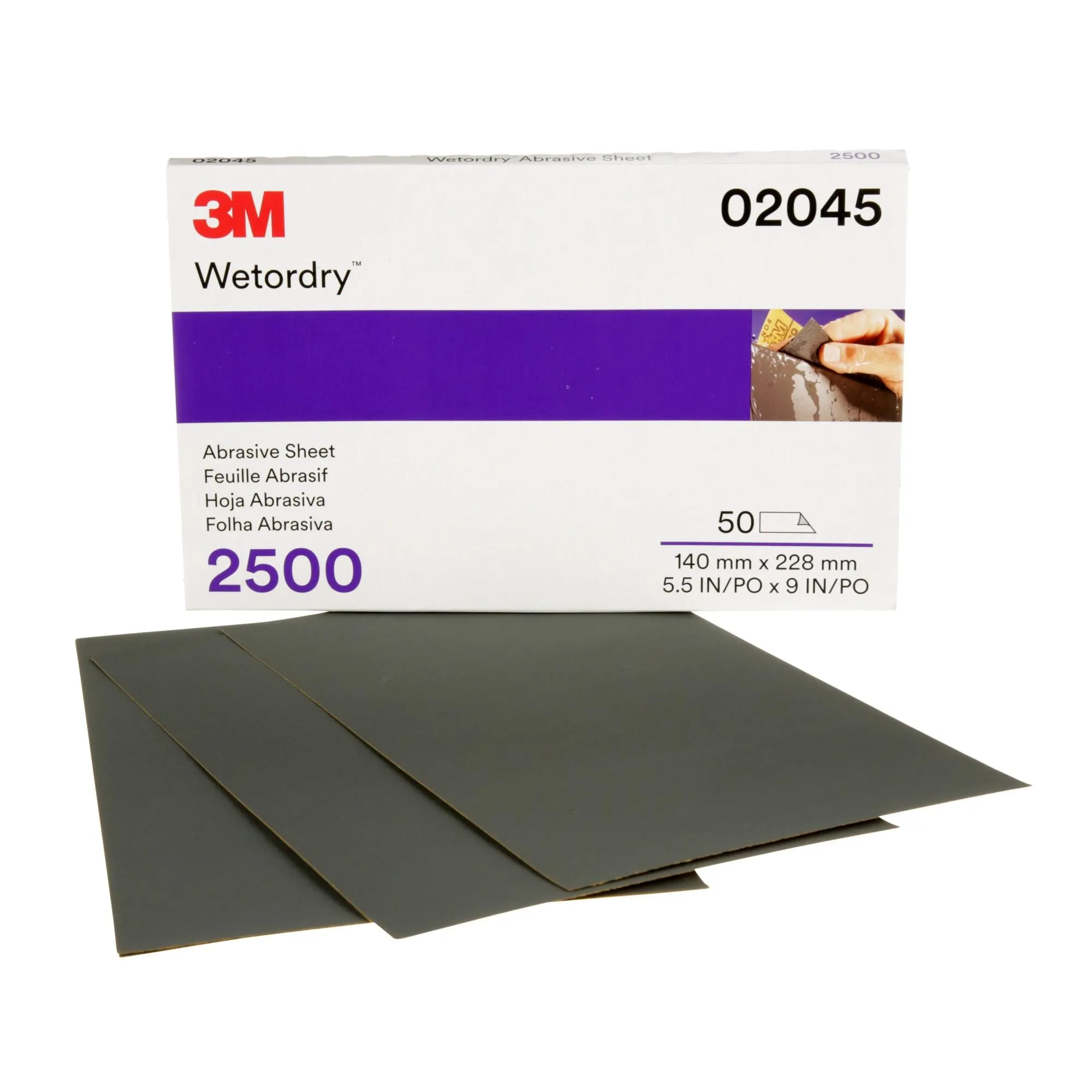 3M Wetordry Abrasive Sheet 401Q, 02045, 2500, 5 1/2 x 9 in, 50 sheetsper carton