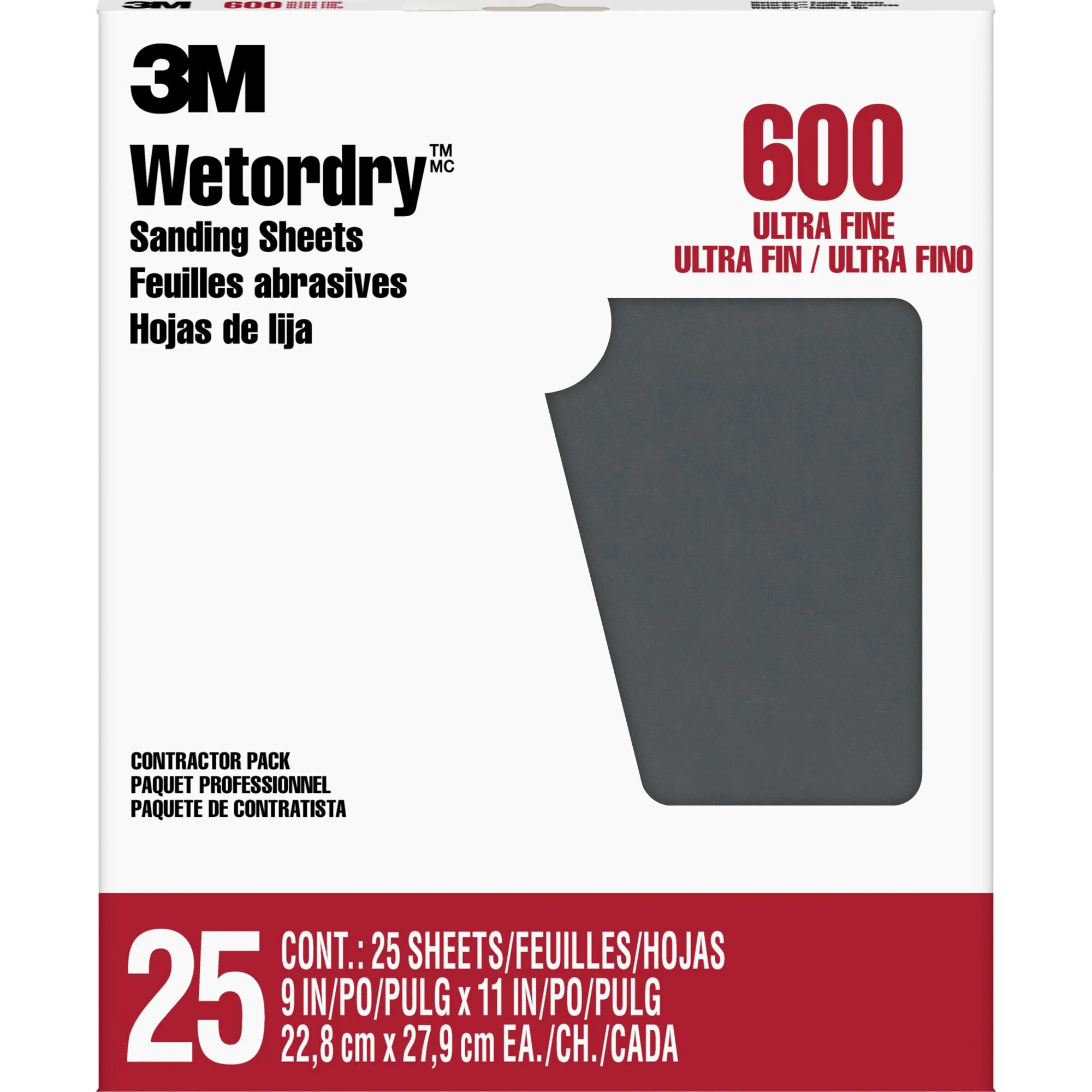 3M Wetordry Sanding Sheets 99419NA, 9 in x 11 in, 600 grit, 25 sheets/pk