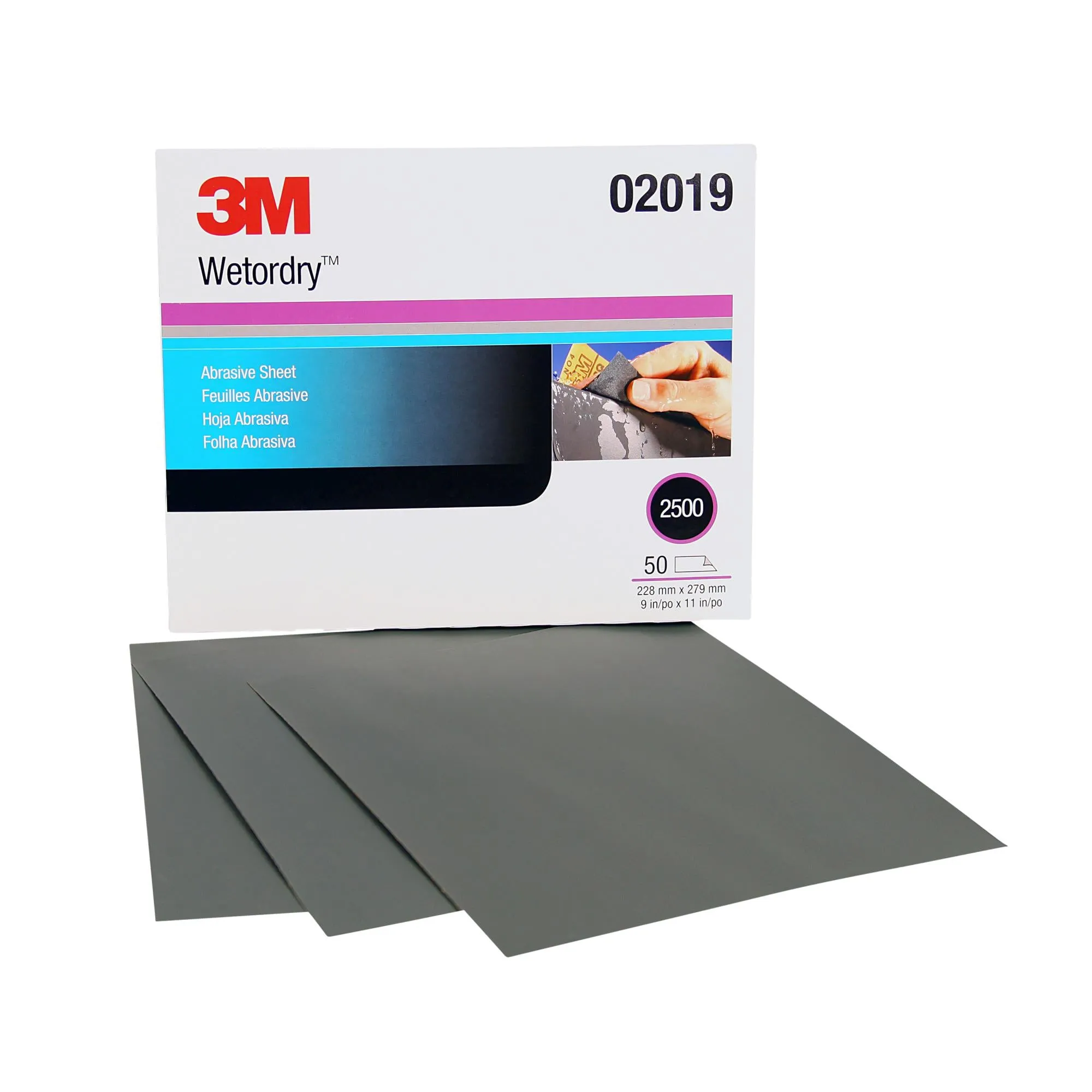 3M Wetrodry Abrasive Sheet, 02019, 2500, 9 in x 11 in, 50 sheets percarton