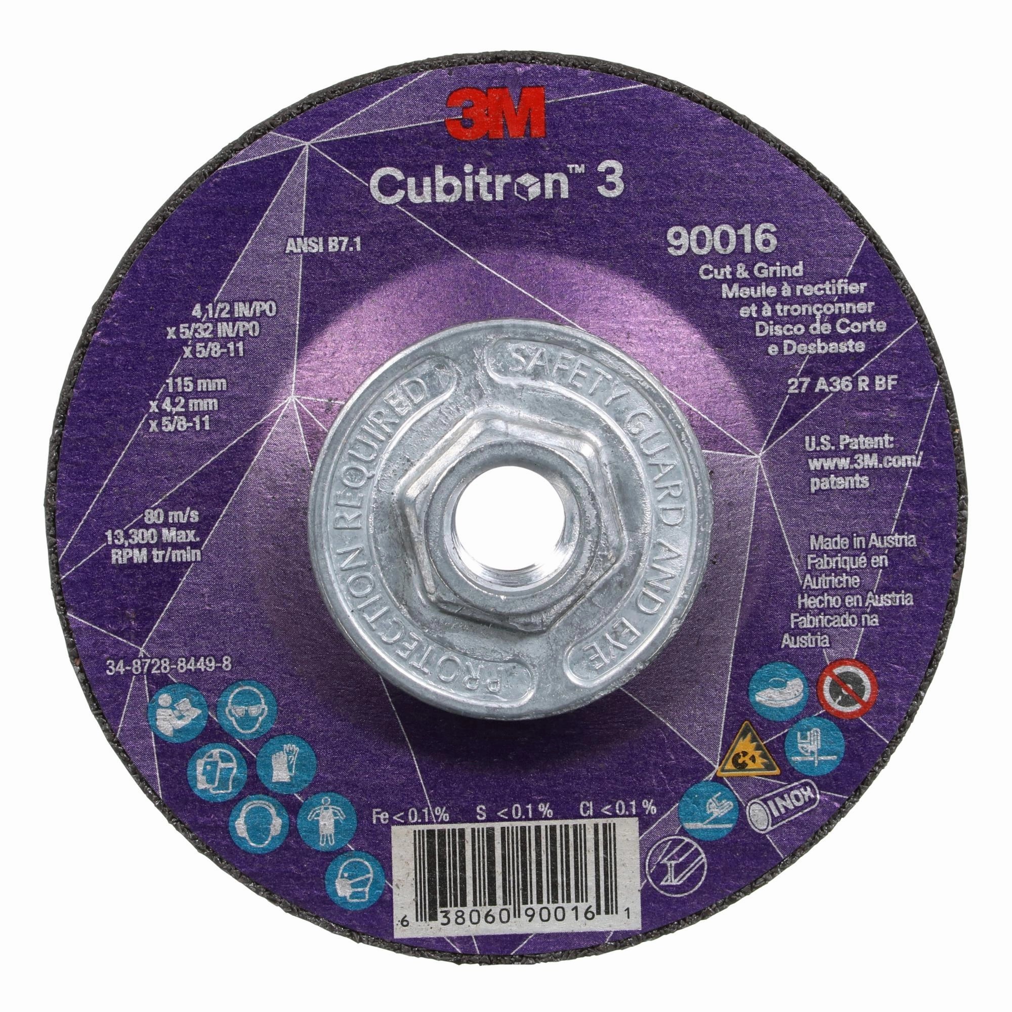 3M Cubitron 3 Cut and Grind Wheel, 90016, 36 , T27