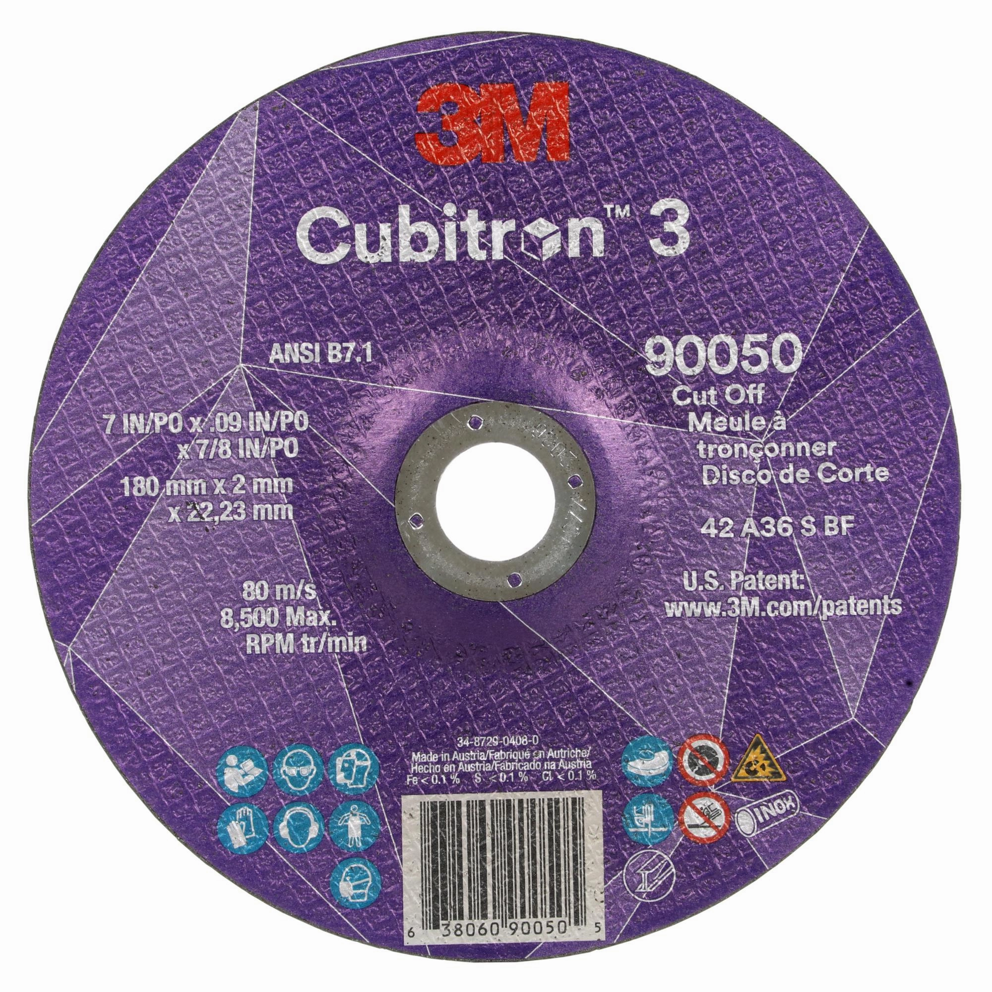 3M Cubitron 3 Cut-Off Wheel, 90050, 36 , T27, 7 in x 0.09 in x 7/8 in