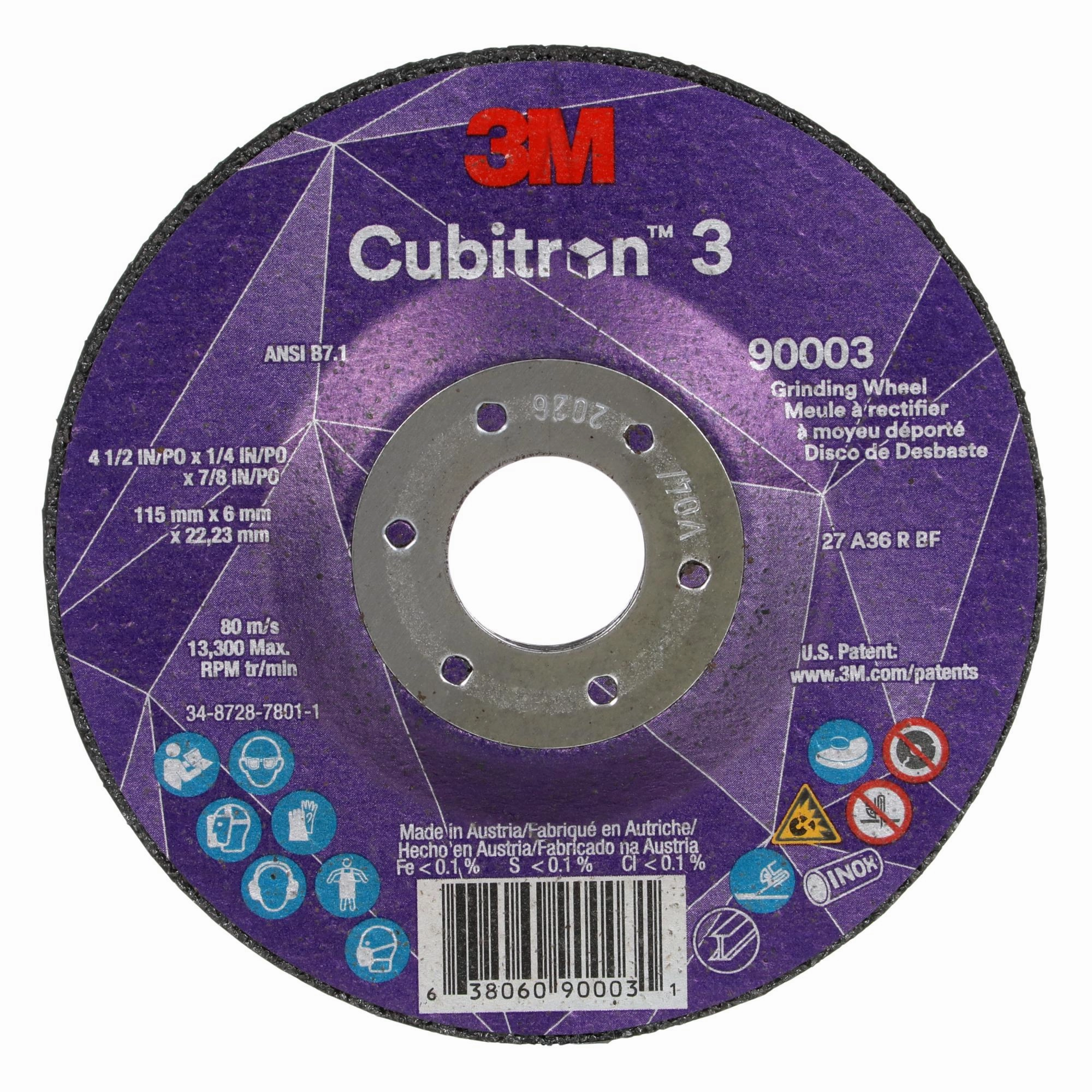 3M Cubitron 3 Depressed Center Grinding Wheel, 90003, 36 , T27